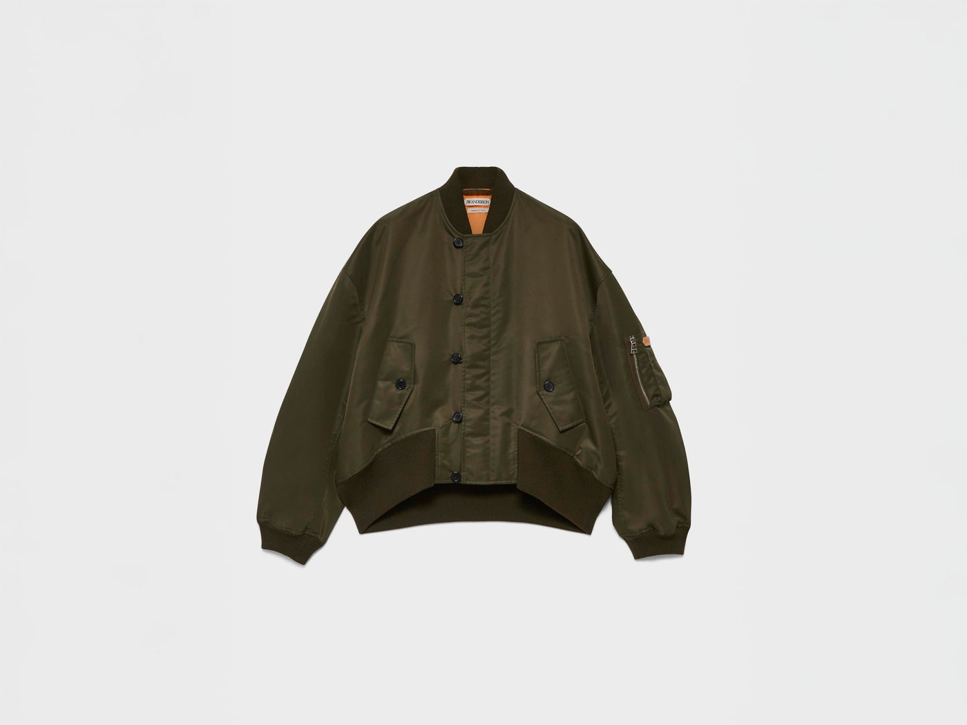 MENS OVERSIZED TIPPED HEM BOMBER JACKET IN MILITARY GREEN