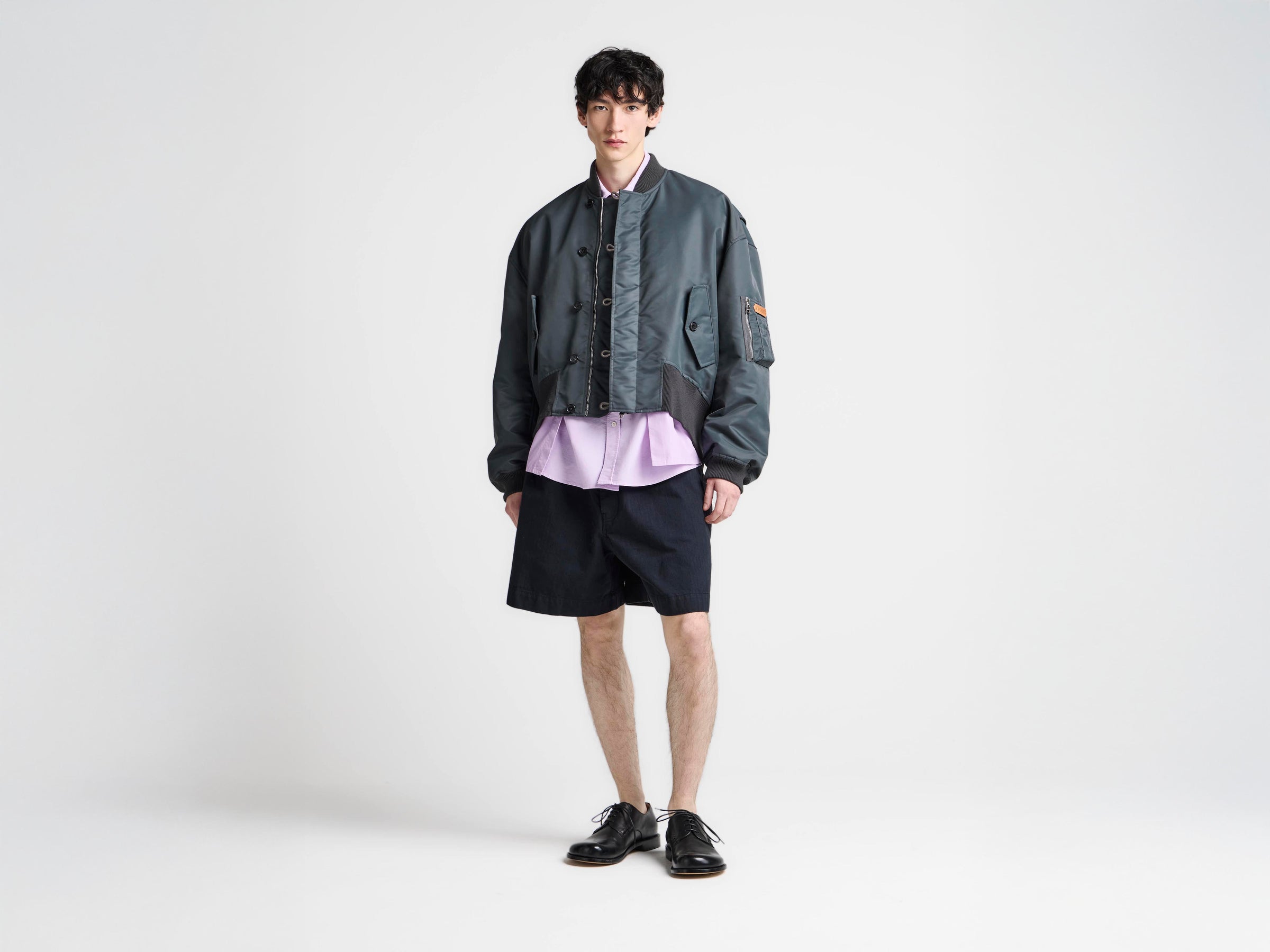 MENS OVERSIZED TIPPED HEM BOMBER JACKET IN DARK GREY