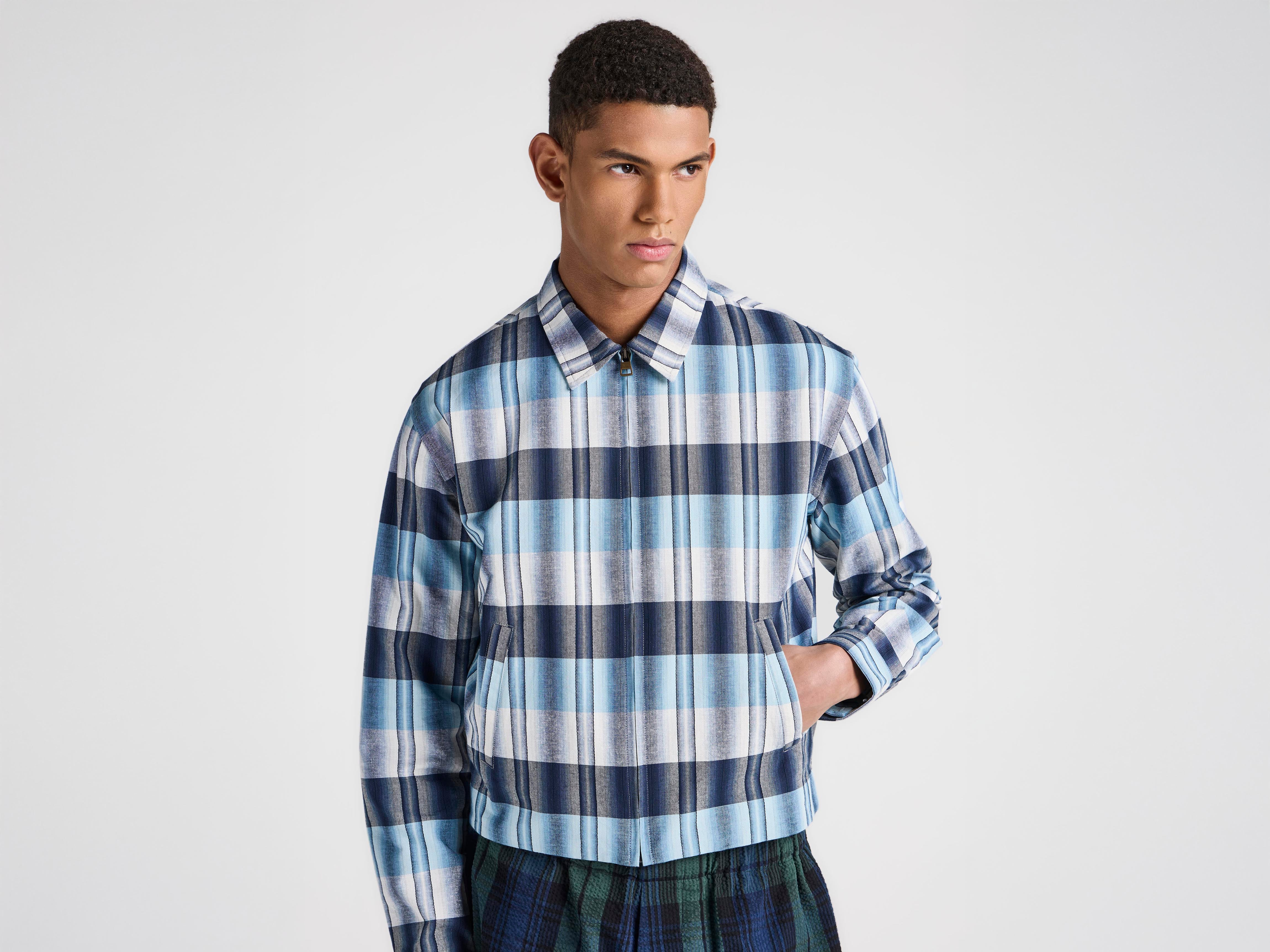 MENS FRONT ZIP BLOUSON IN NAVY & BLUE in NAVY/BLUE