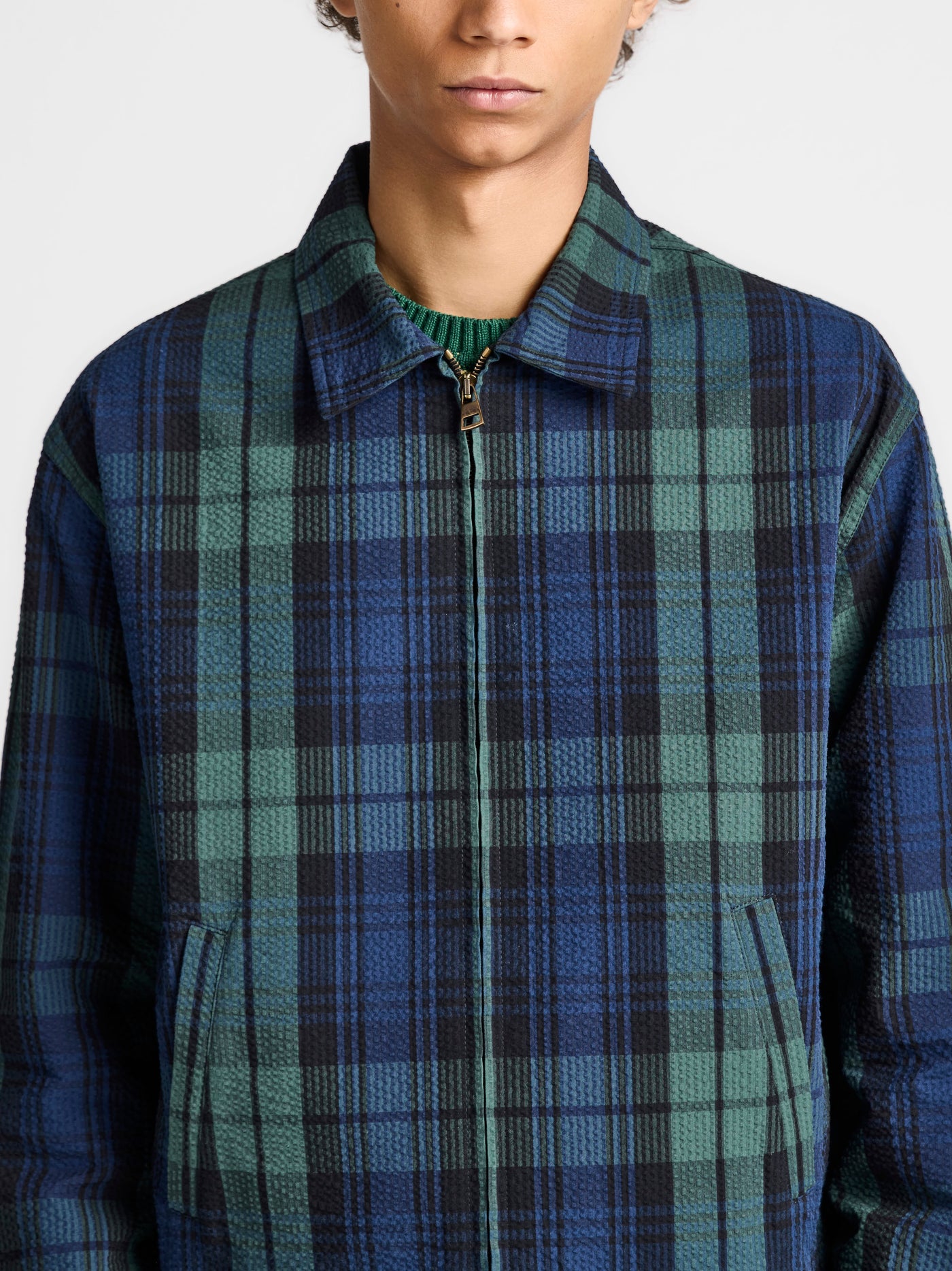 MENS FRONT ZIP BLOUSON IN NAVY & GREEN