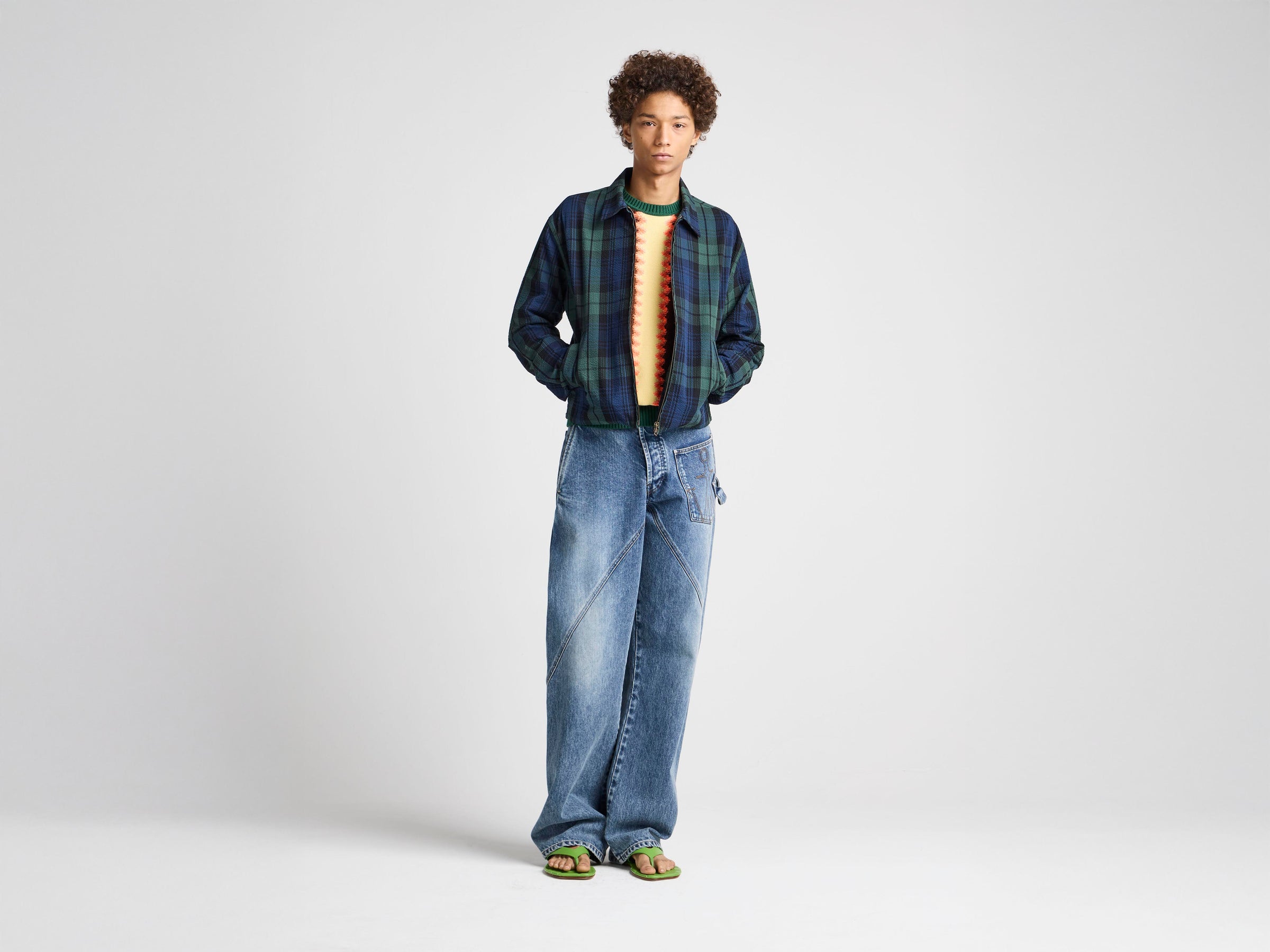 MENS FRONT ZIP BLOUSON IN NAVY & GREEN