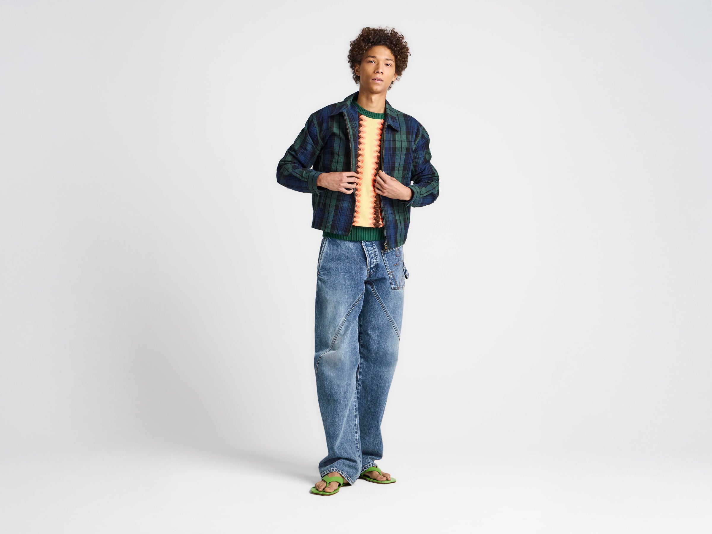 MENS FRONT ZIP BLOUSON IN NAVY & GREEN