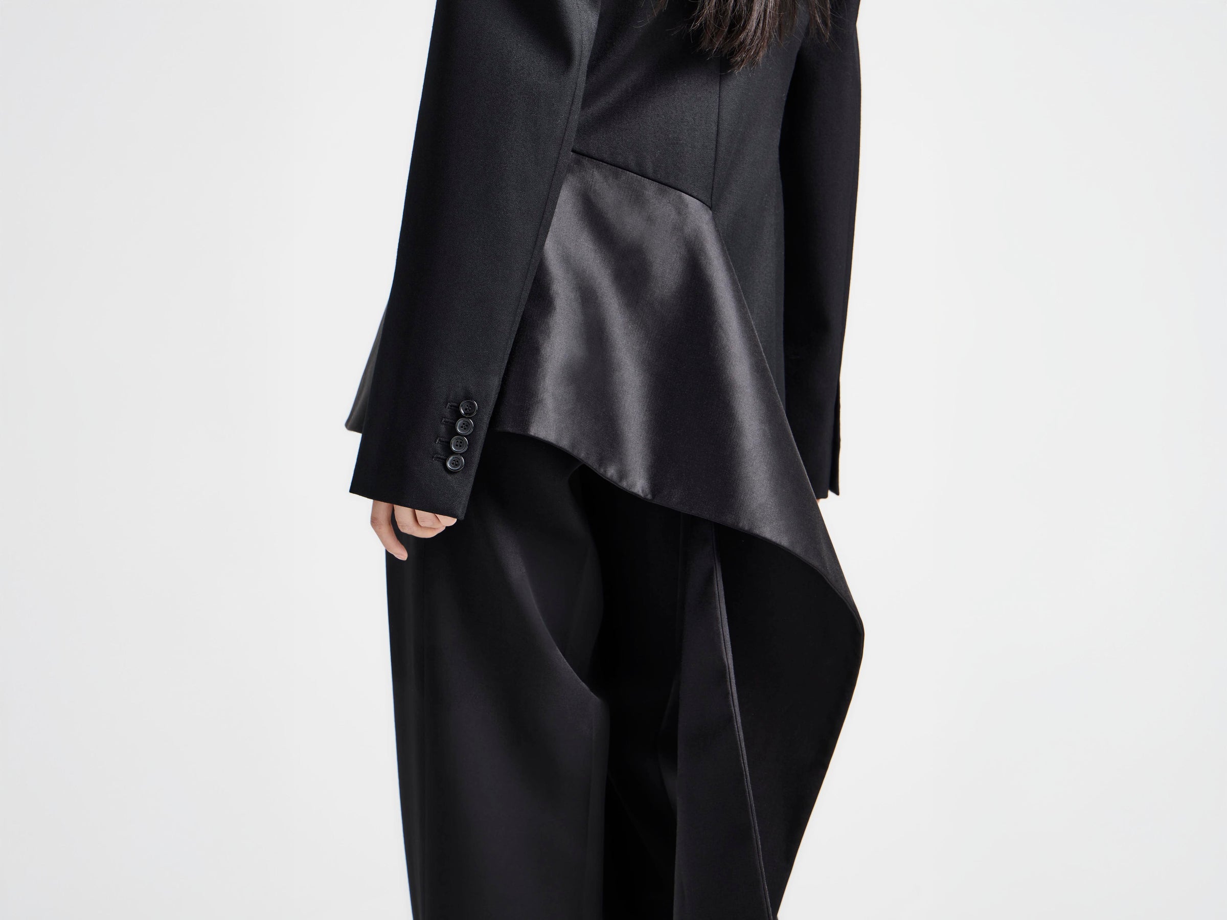 WOMENS TAILORED JACKET WITH WRAP DRAPE IN BLACK