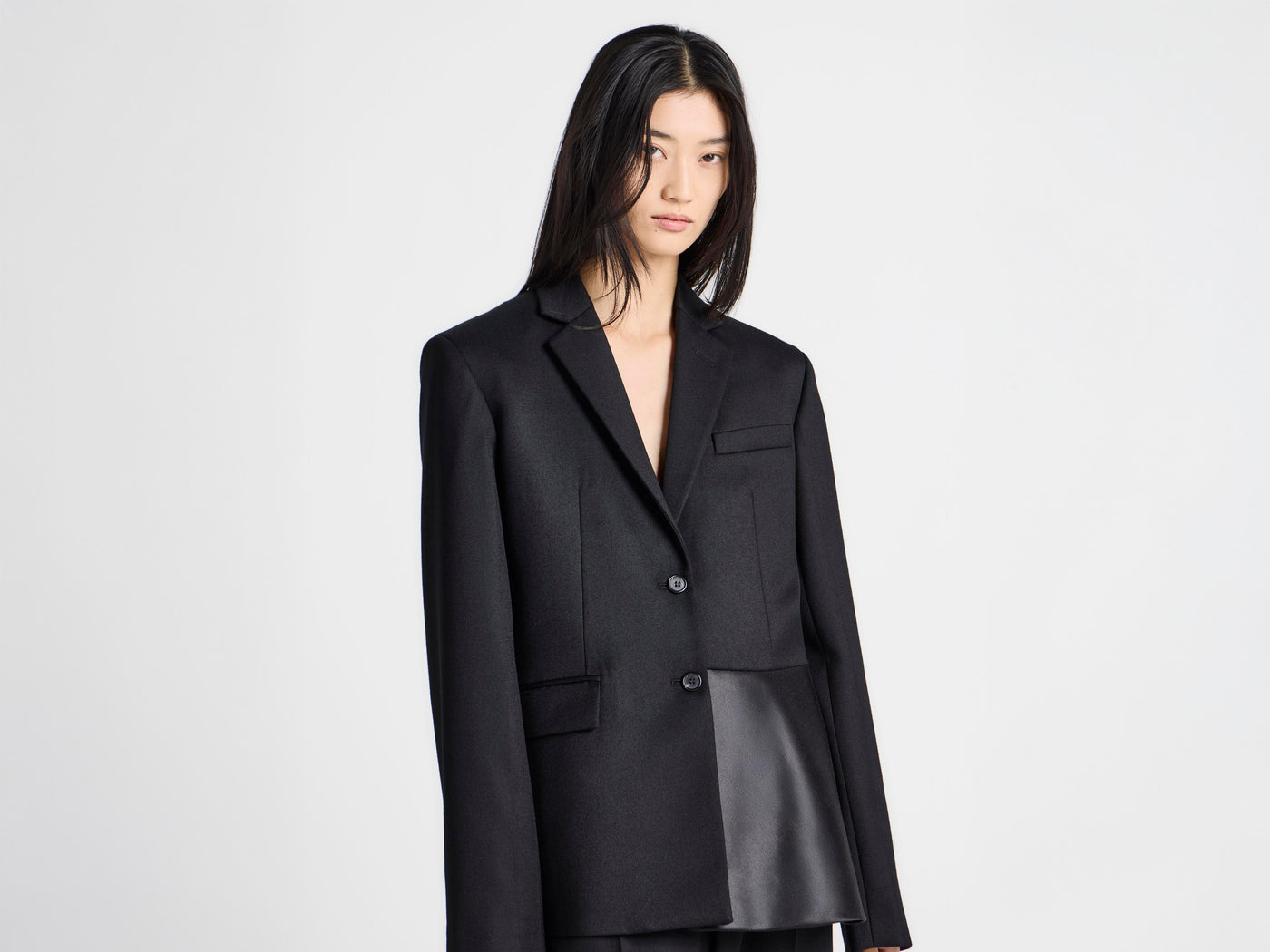 WOMENS TAILORED JACKET WITH WRAP DRAPE IN BLACK