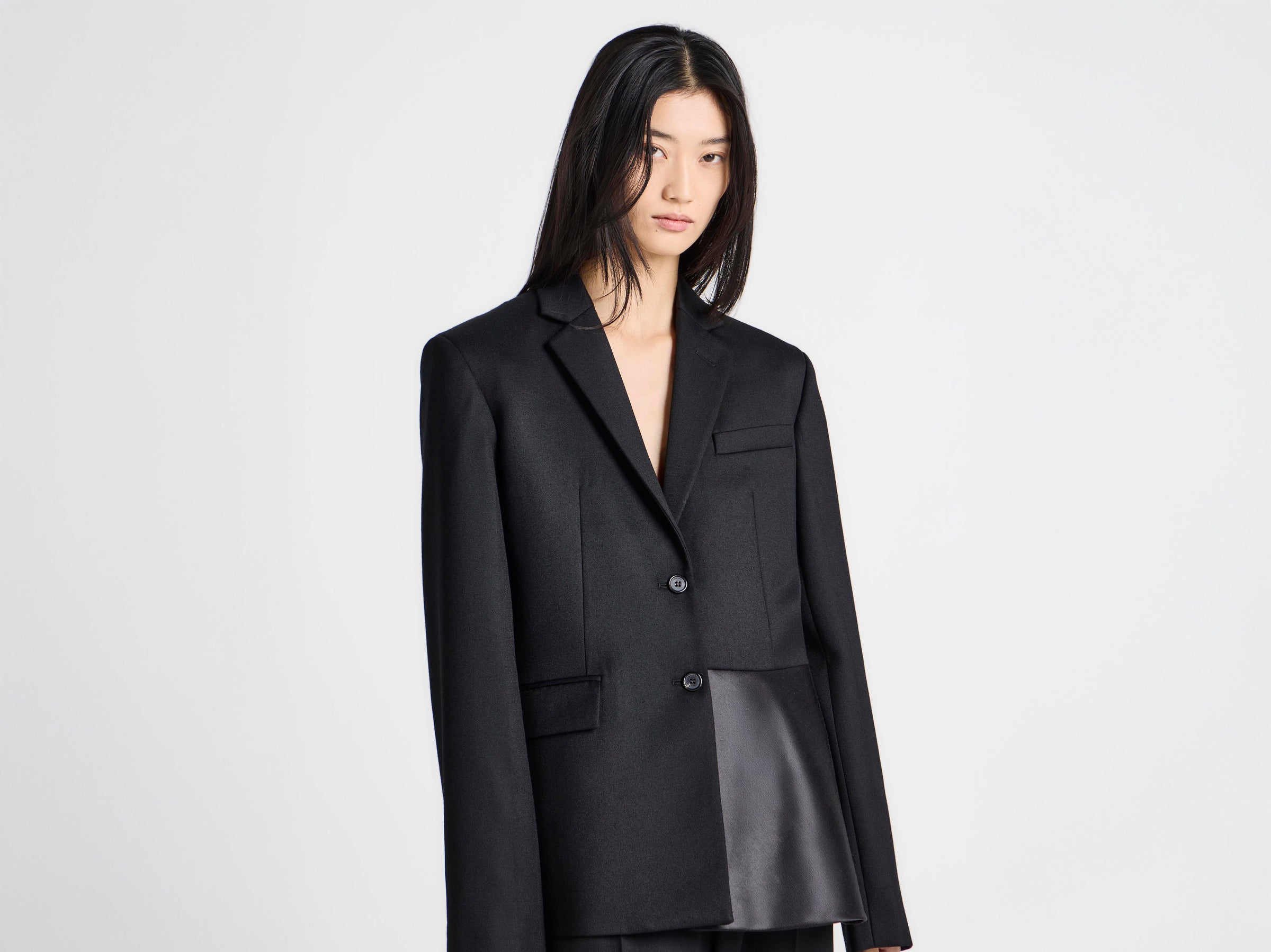 WOMENS TAILORED JACKET WITH WRAP DRAPE IN BLACK