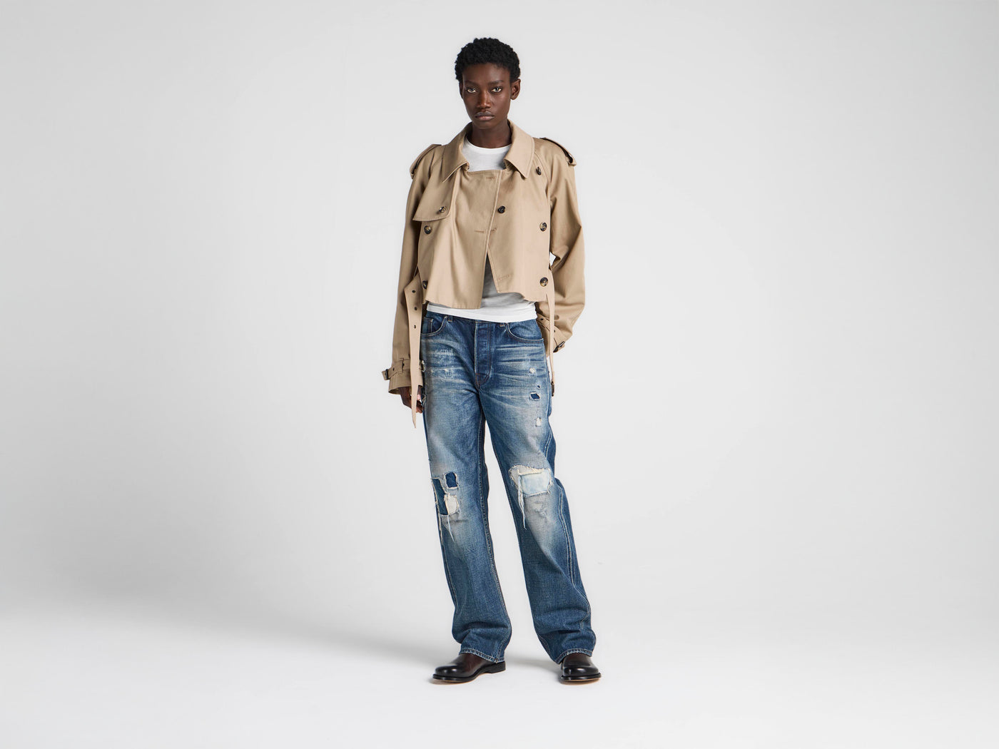WOMENS CROPPED TRENCH IN BEIGE