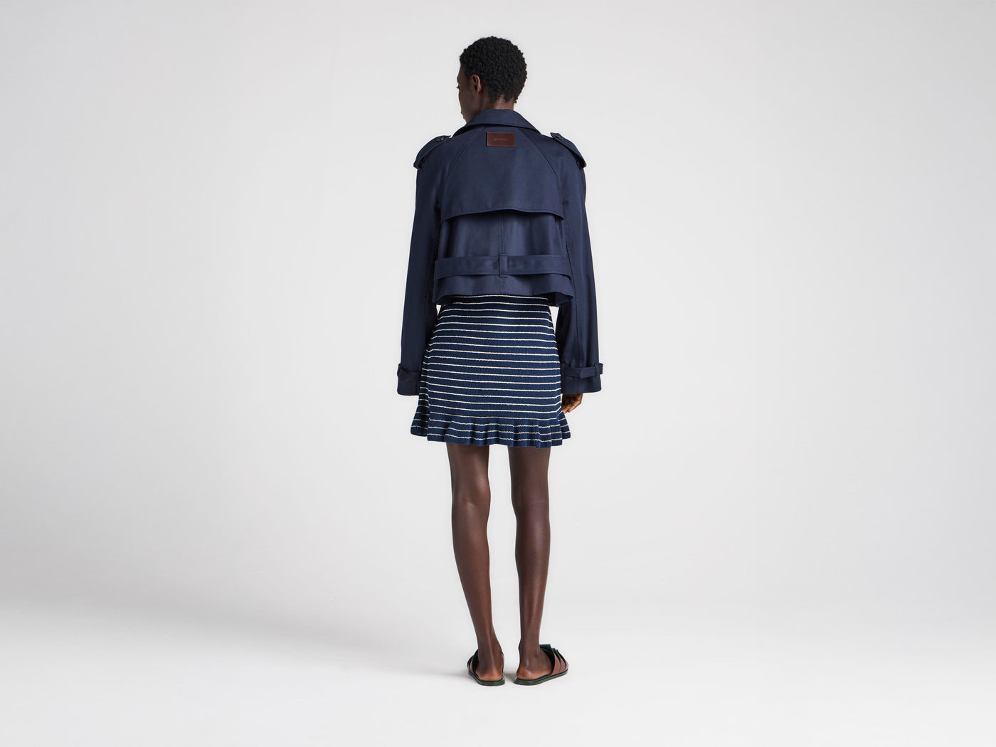 WOMENS CROPPED TRENCH IN NAVY