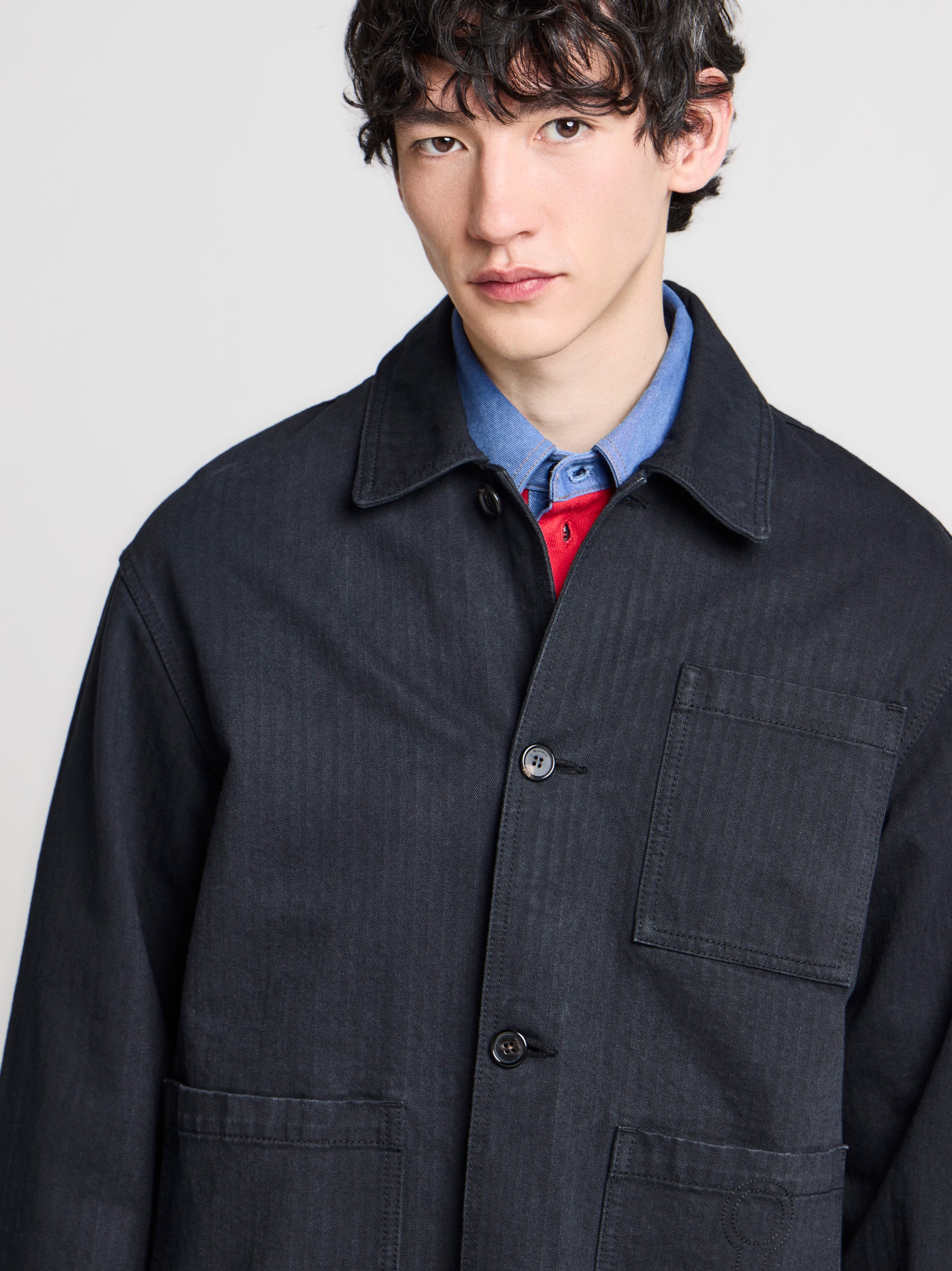 MENS WORKWEAR PATCH POCKET JACKET IN BLACK
