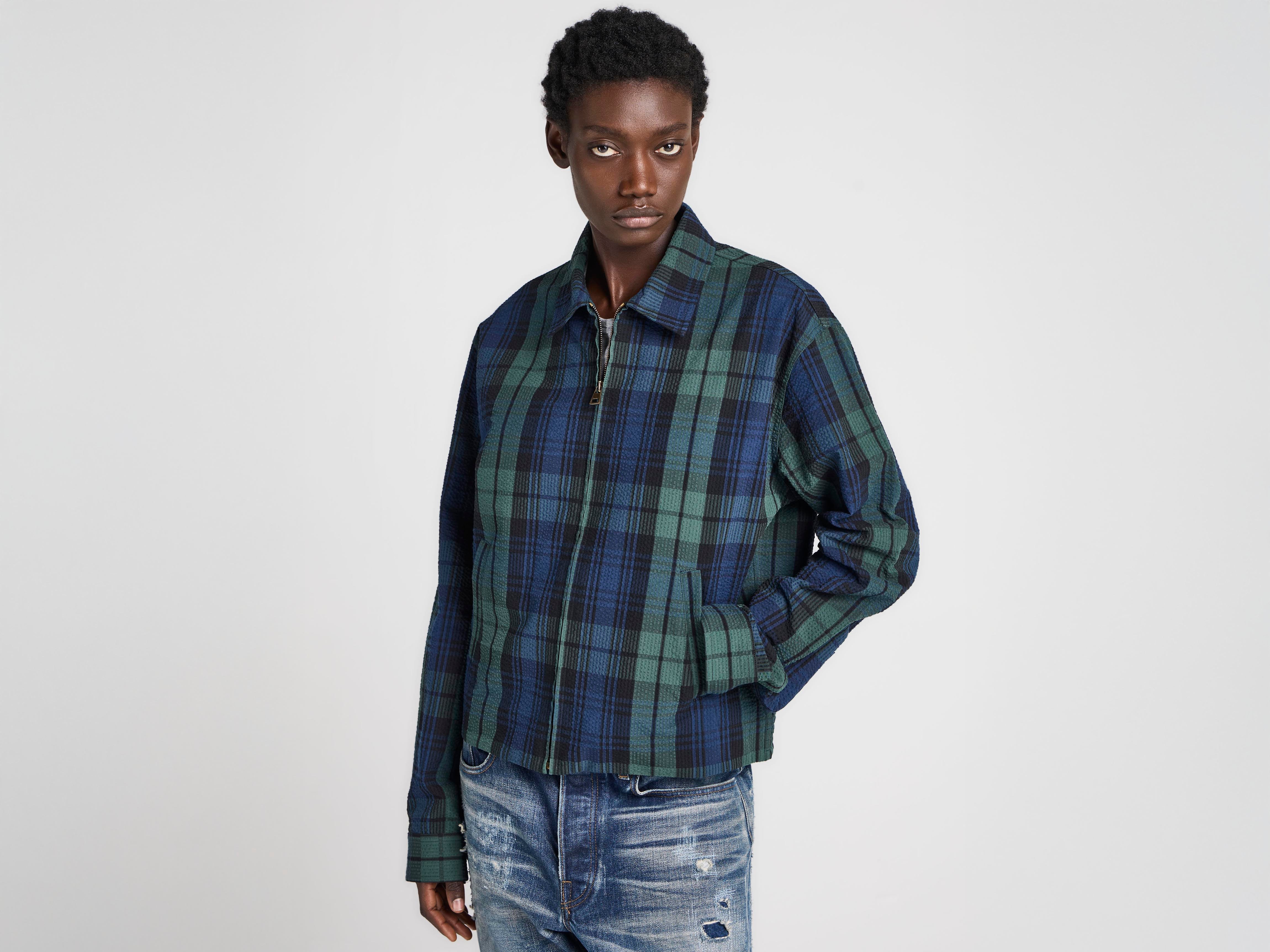 WOMENS FRONT ZIP BLOUSON IN NAVY & GREEN in NAVY/GREEN