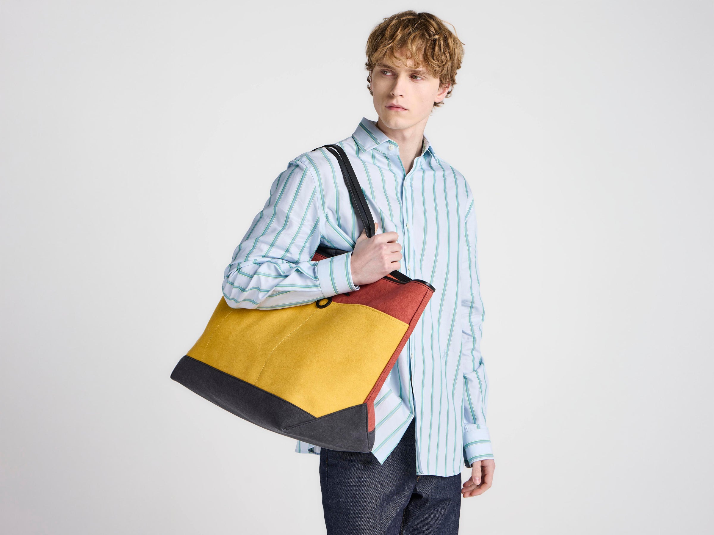 XL ANCHOR CANVAS & LEATHER TOTE IN RUST & MULTI