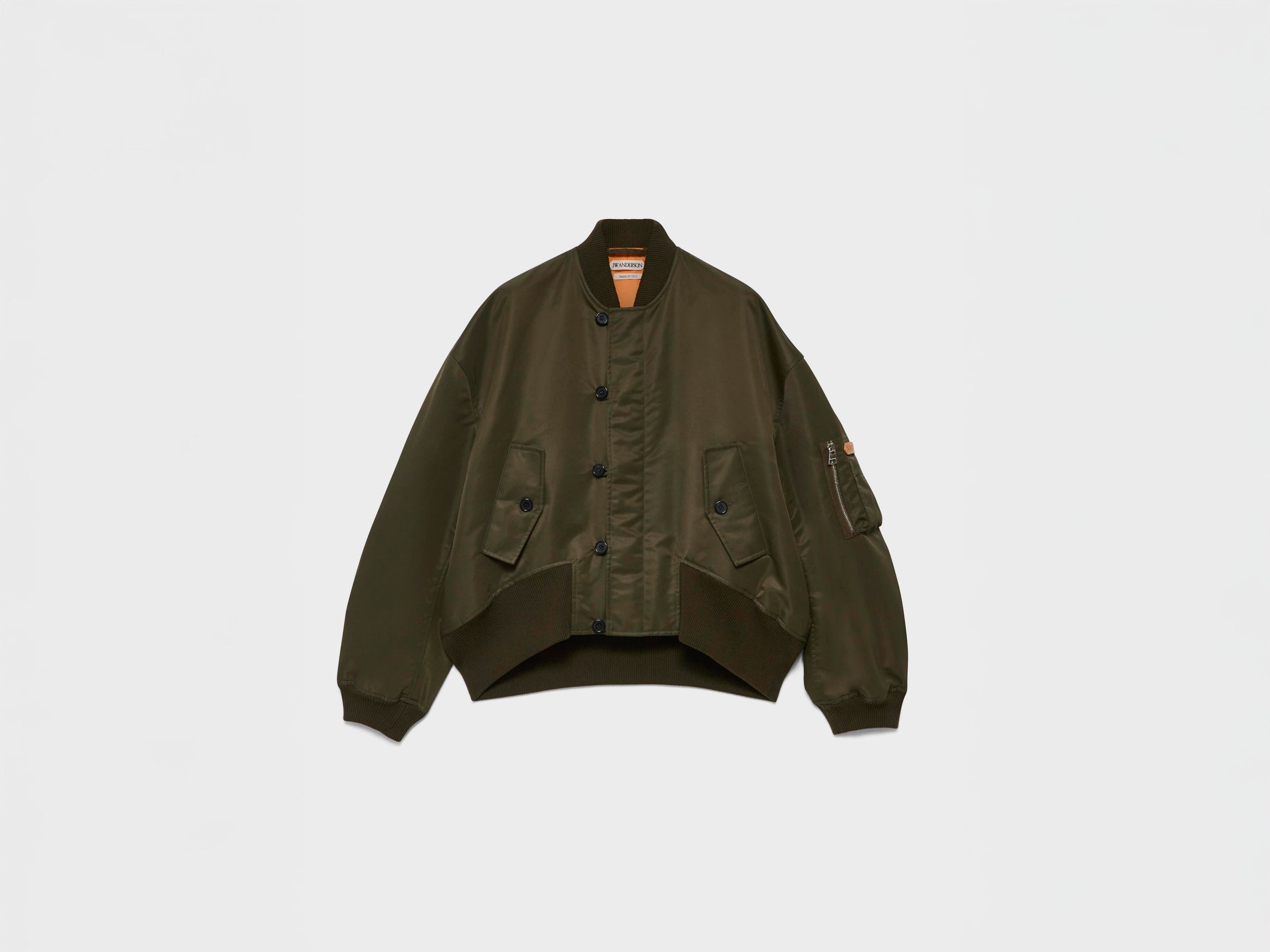 WOMENS OVERSIZED TIPPED HEM BOMBER JACKET IN MILITARY GREEN