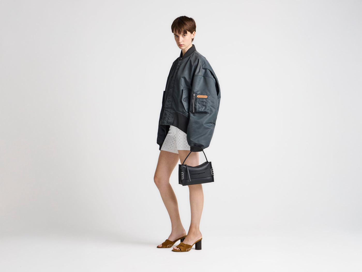 WOMENS OVERSIZED TIPPED HEM BOMBER JACKET IN DARK GREY