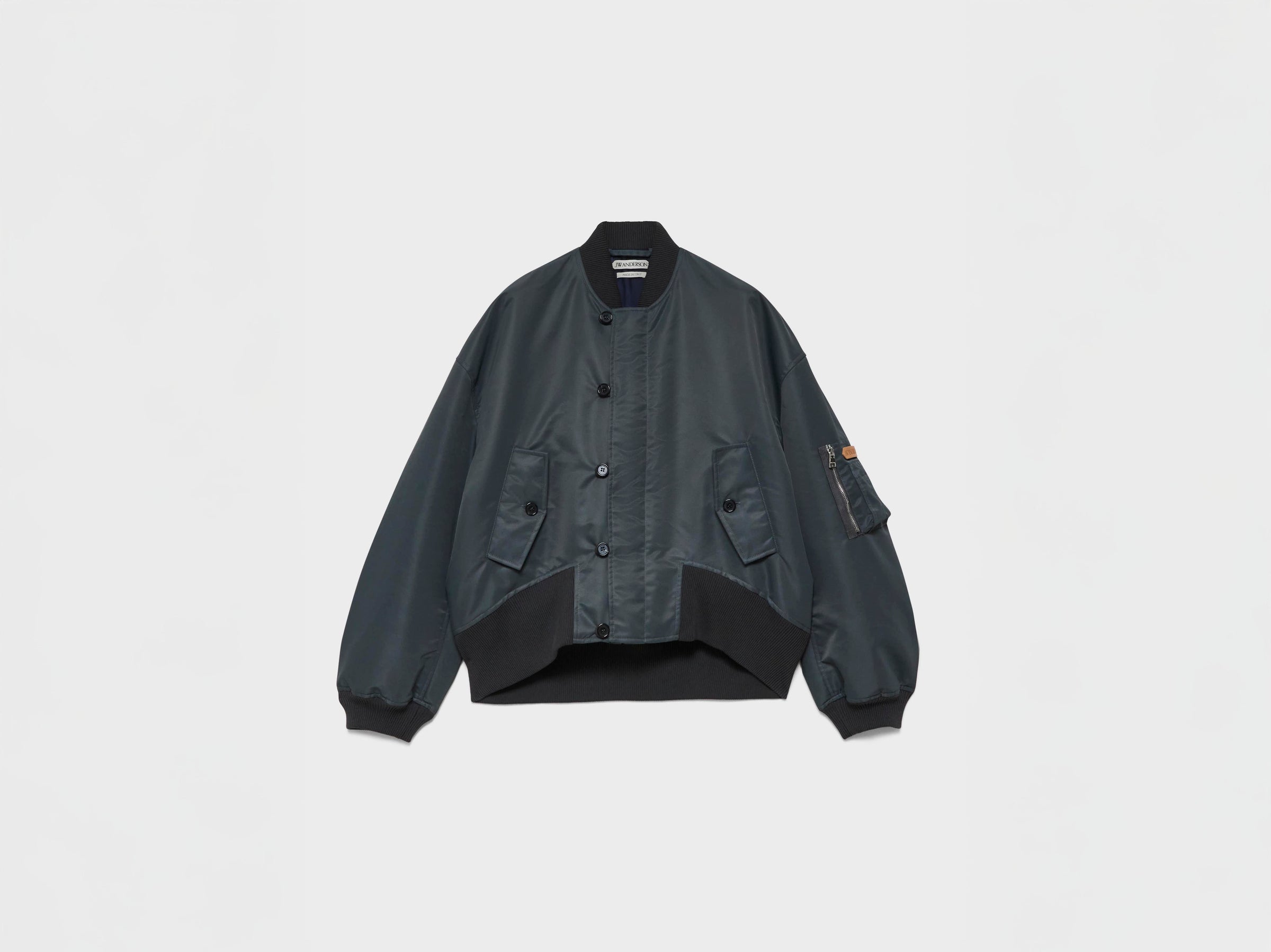 WOMENS OVERSIZED TIPPED HEM BOMBER JACKET IN DARK GREY