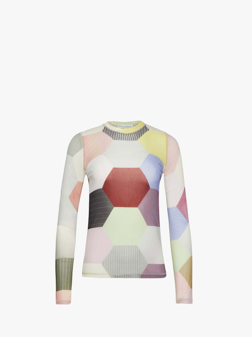 'PATCHWORK' PRINT - SHEER LONG SLEEVE TOP