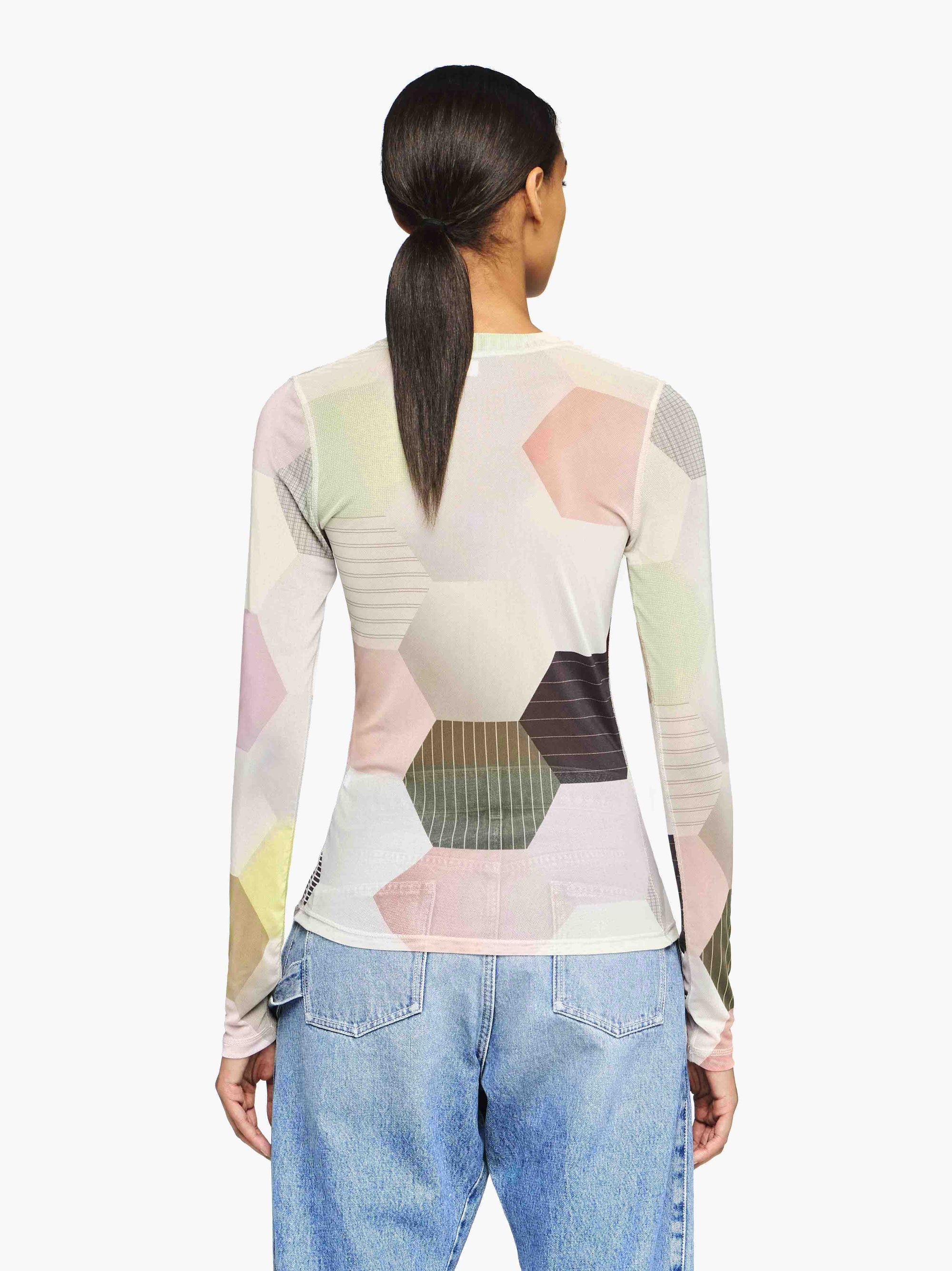 'PATCHWORK' PRINT - SHEER LONG SLEEVE TOP