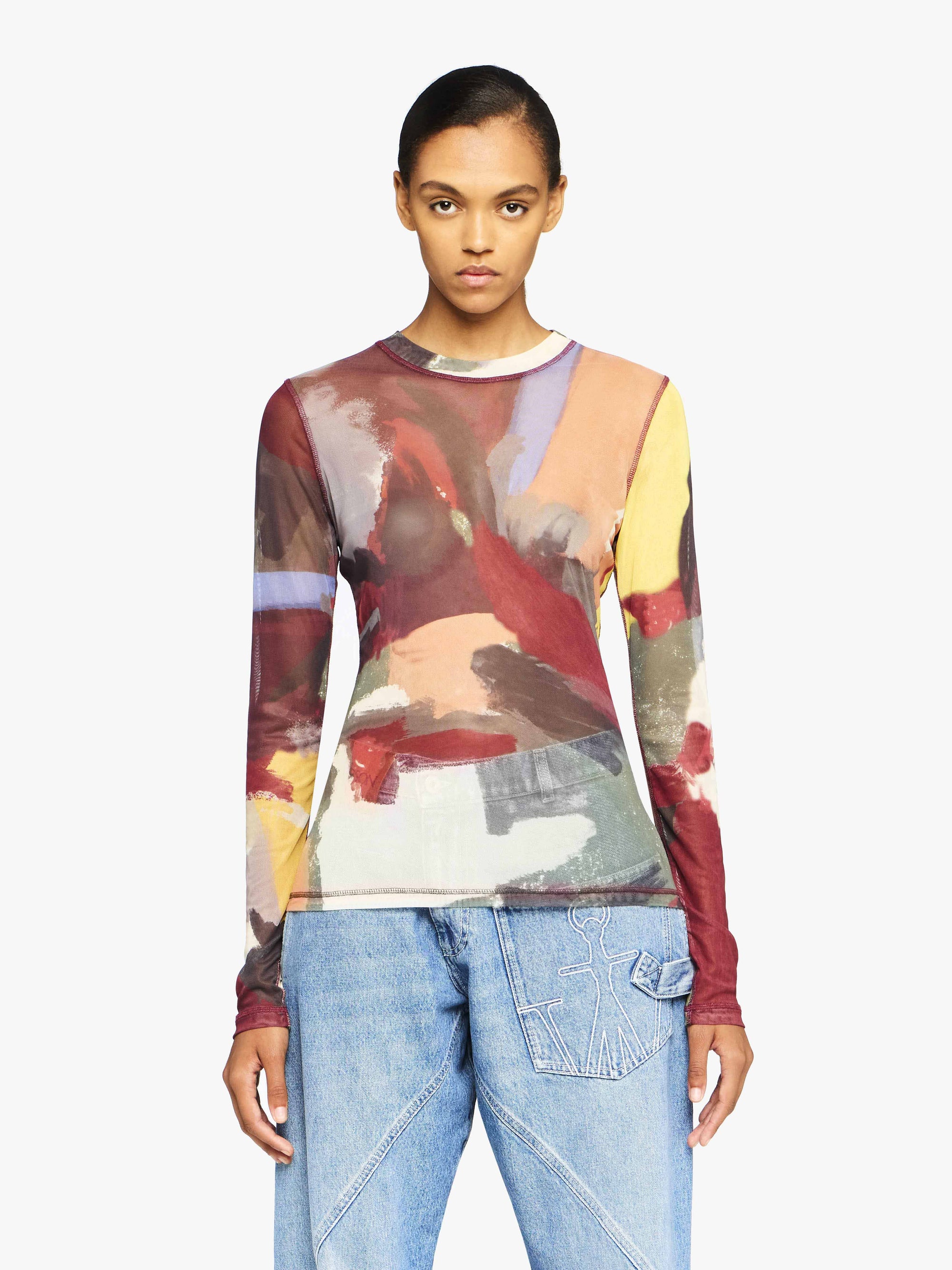 'ABSTRACT' PRINT - SHEER LONG SLEEVE TOP