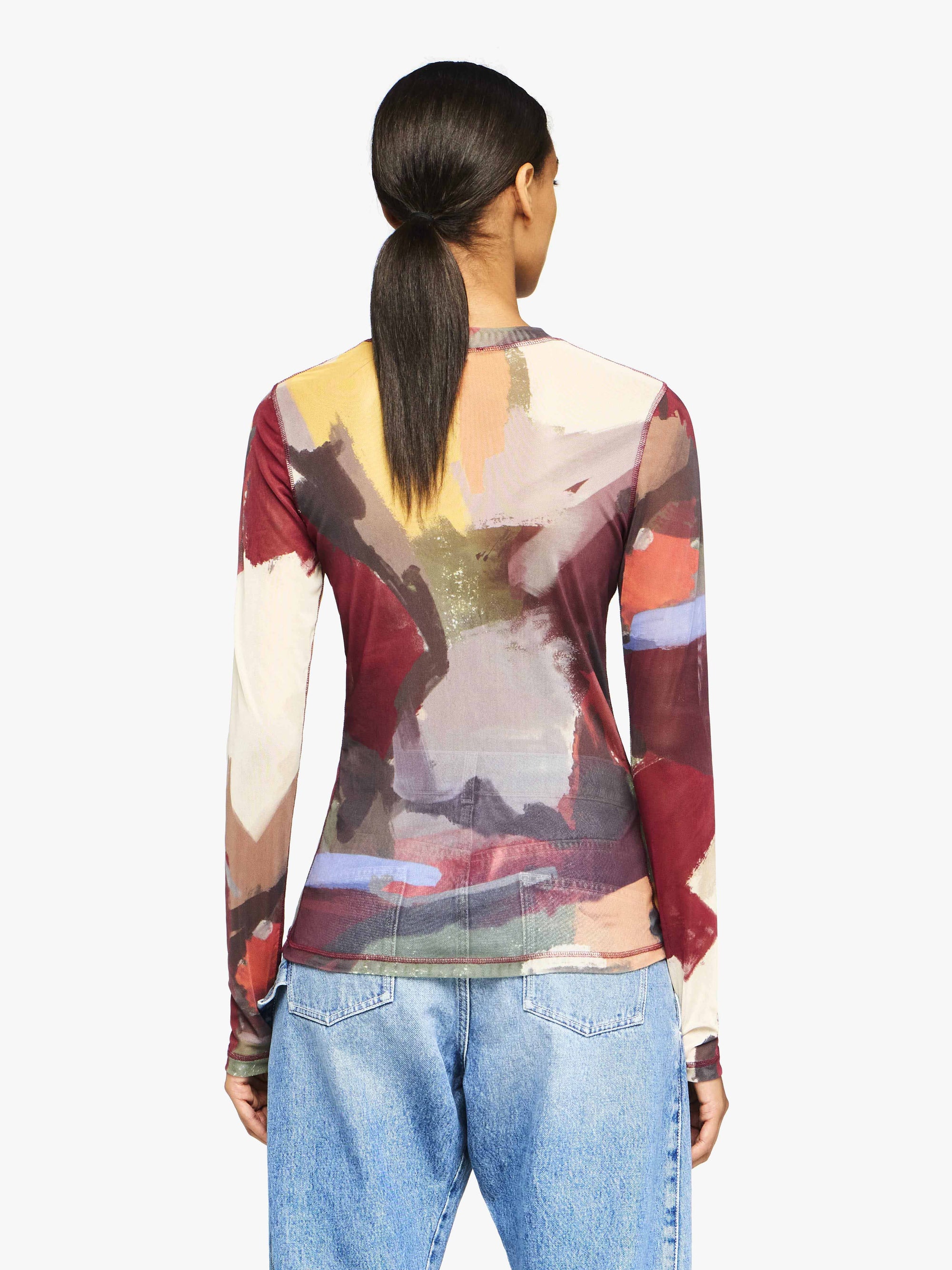 'ABSTRACT' PRINT - SHEER LONG SLEEVE TOP