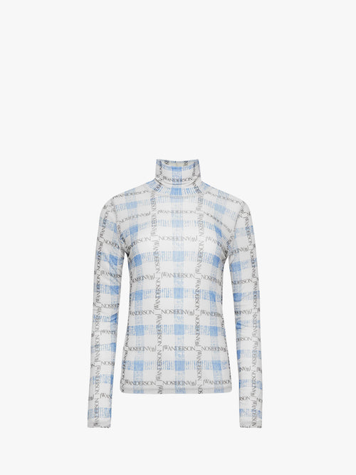 "LOGO GRID CHECK" PRINT - SHEER LONG SLEEVE TOP