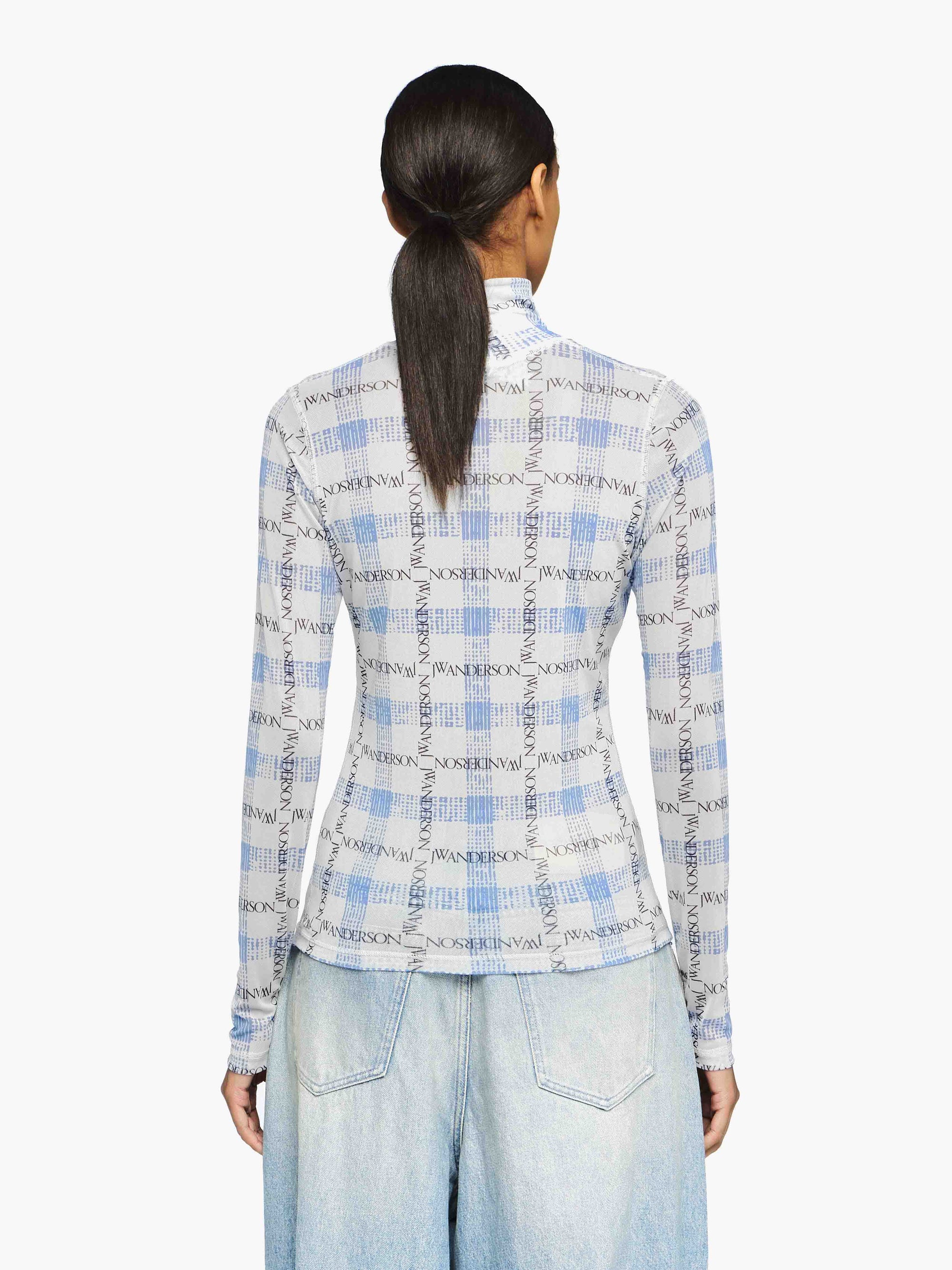 "LOGO GRID CHECK" PRINT - SHEER LONG SLEEVE TOP