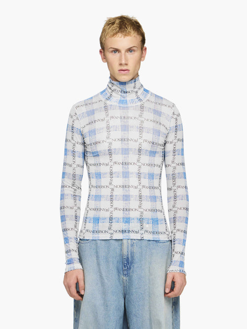 "LOGO GRID CHECK" PRINT - SHEER LONG SLEEVE TOP