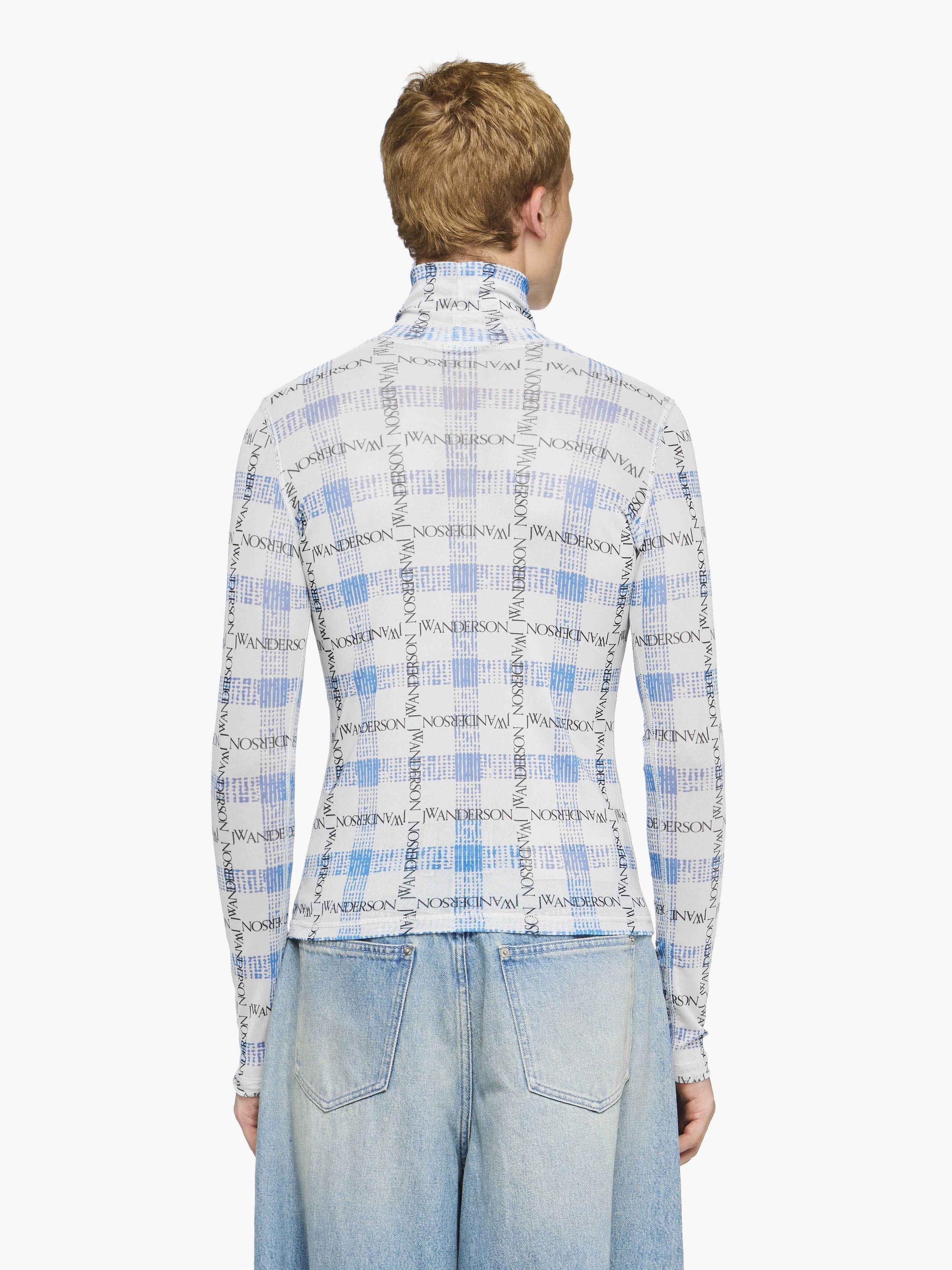 "LOGO GRID CHECK" PRINT - SHEER LONG SLEEVE TOP