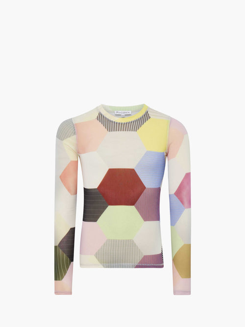 'PATCHWORK' PRINT - SHEER LONG SLEEVE TOP