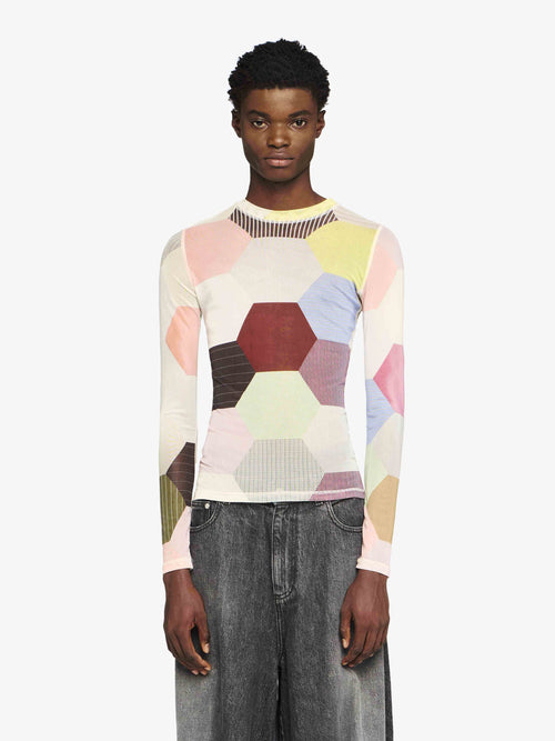 'PATCHWORK' PRINT - SHEER LONG SLEEVE TOP