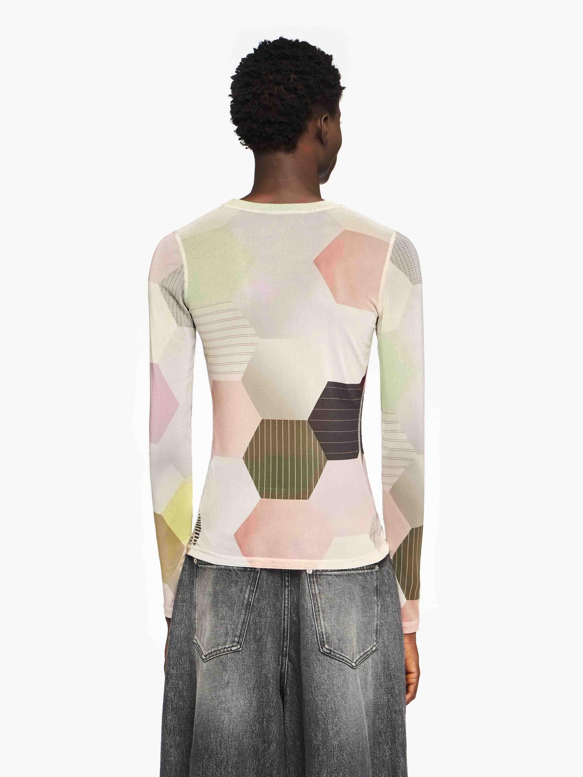 'PATCHWORK' PRINT - SHEER LONG SLEEVE TOP