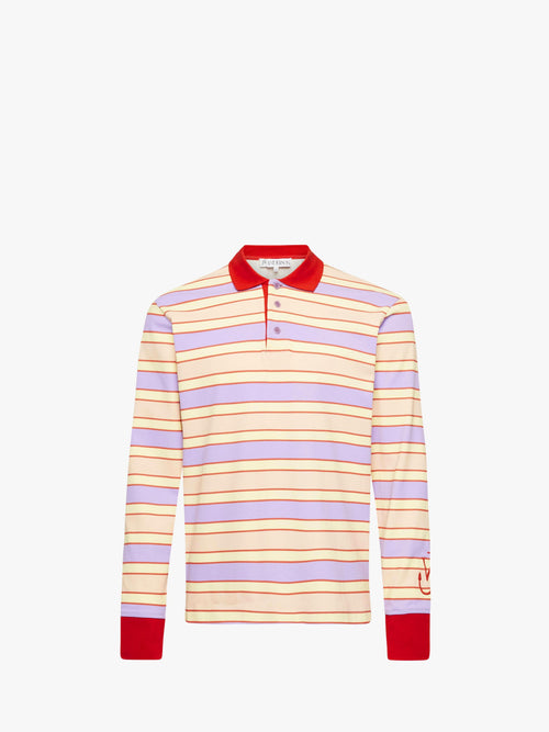 CONTRAST TRIM STRIPED POLO TOP