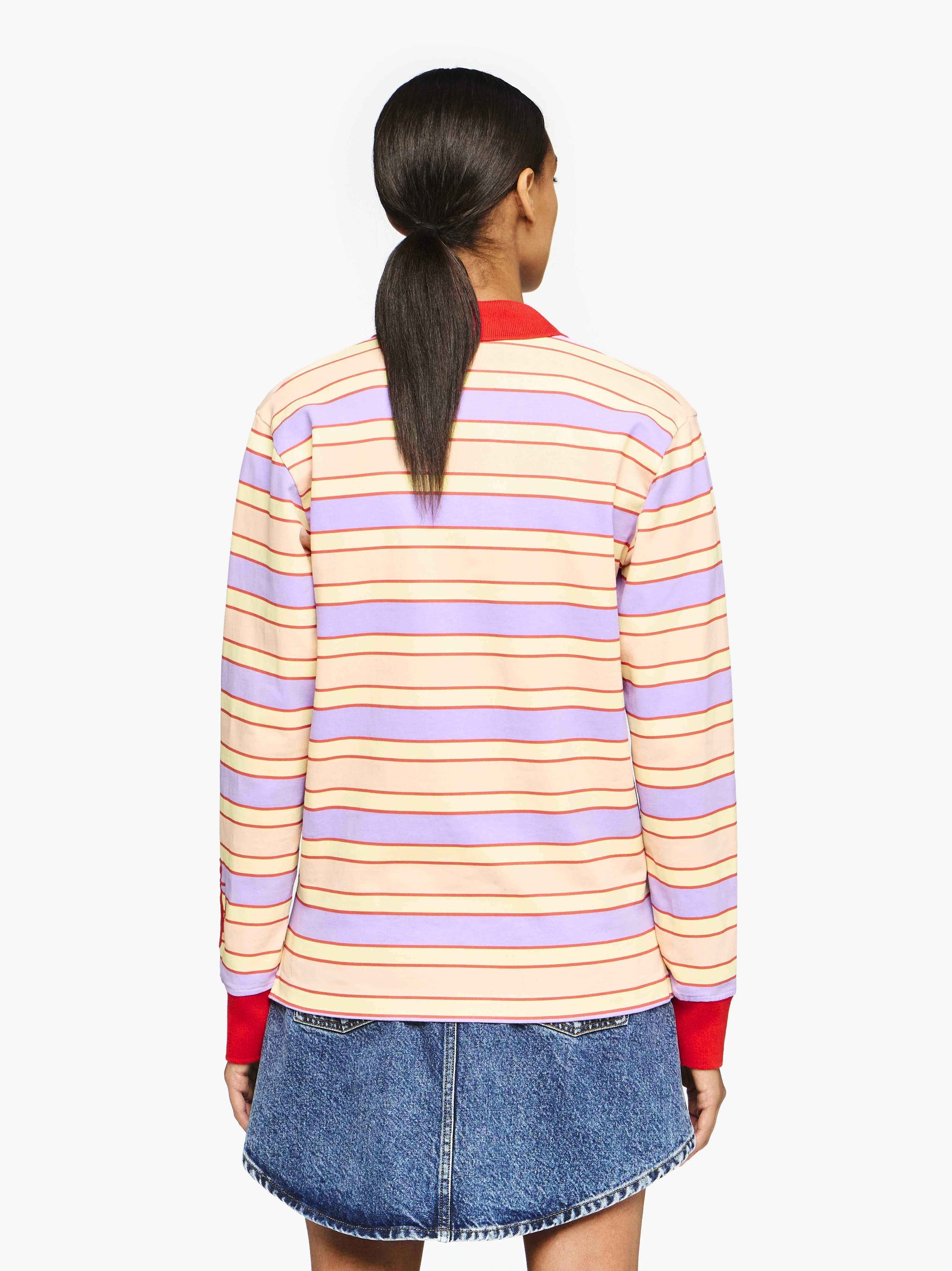 CONTRAST TRIM STRIPED POLO TOP