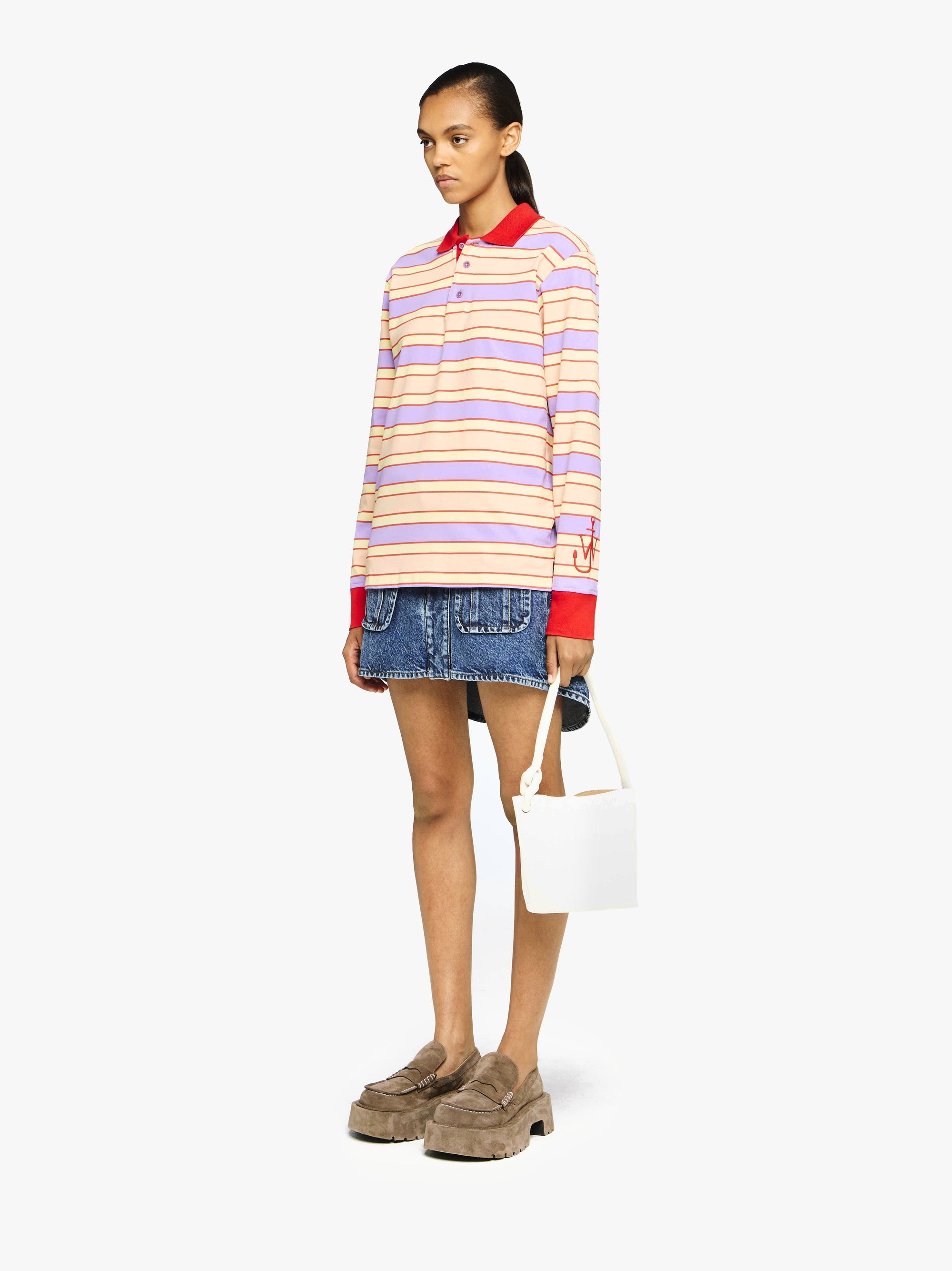 CONTRAST TRIM STRIPED POLO TOP