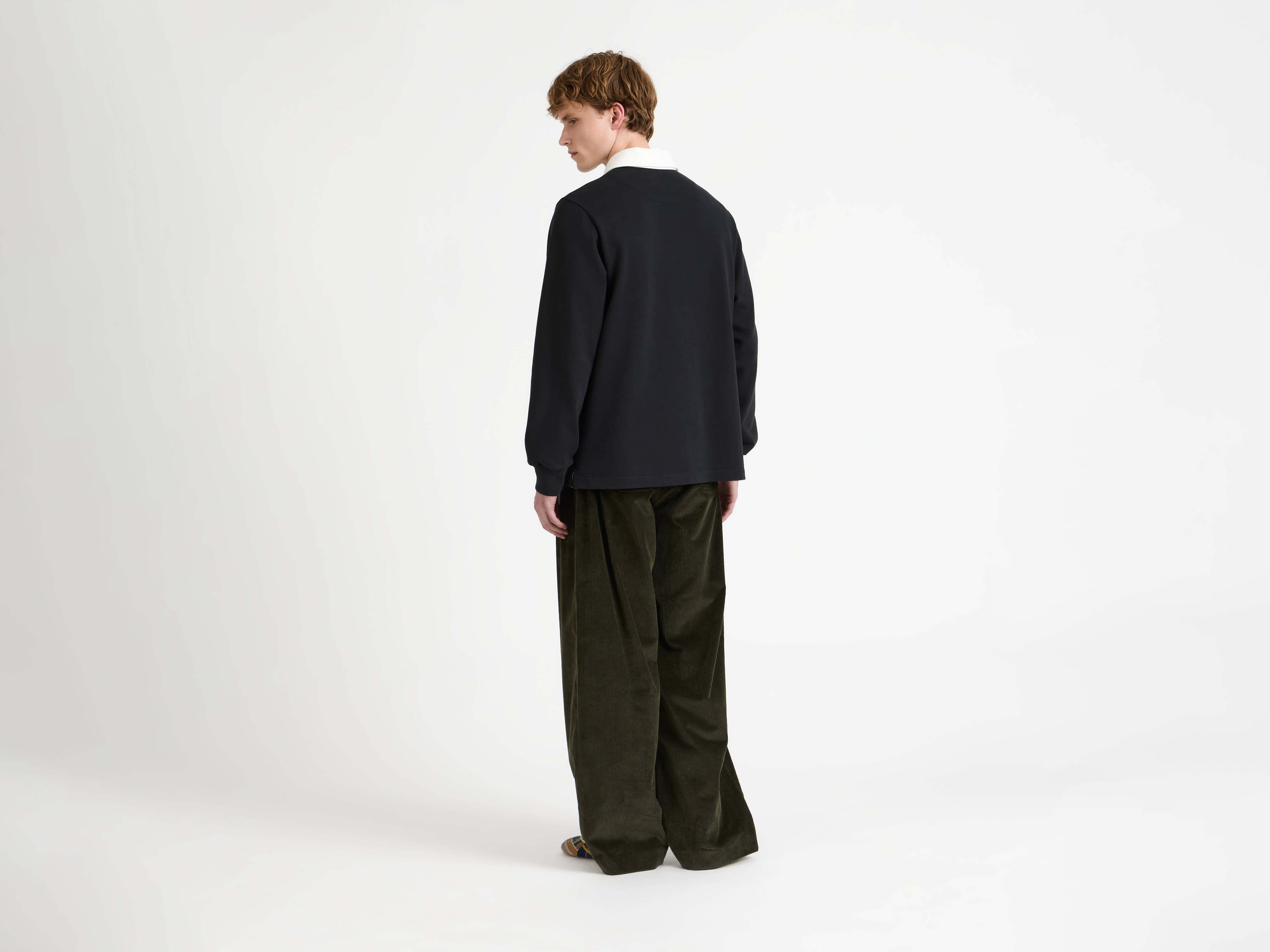 【JW ANDERSON】ブラックリボンシャツ MENS 'ART CLUB' RUGBY POLO TOP IN WASHED BLACK in WASHED BLACK