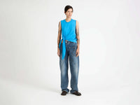 hem knot tank top bright blue Model Front 1