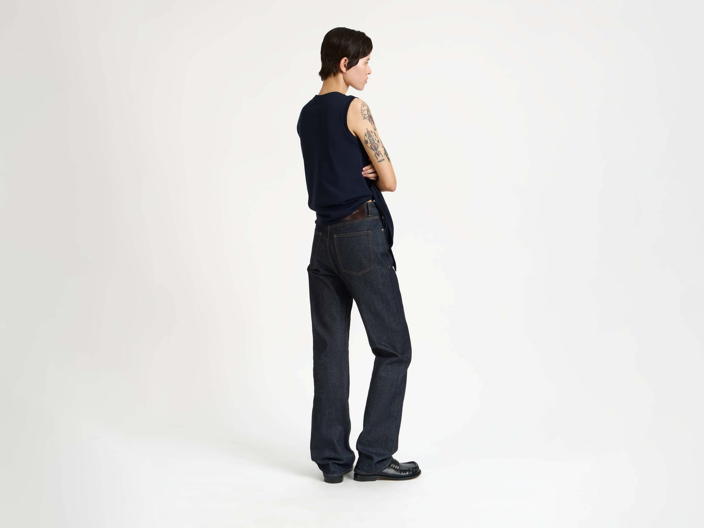 hem knot tank top navy Model Back 5