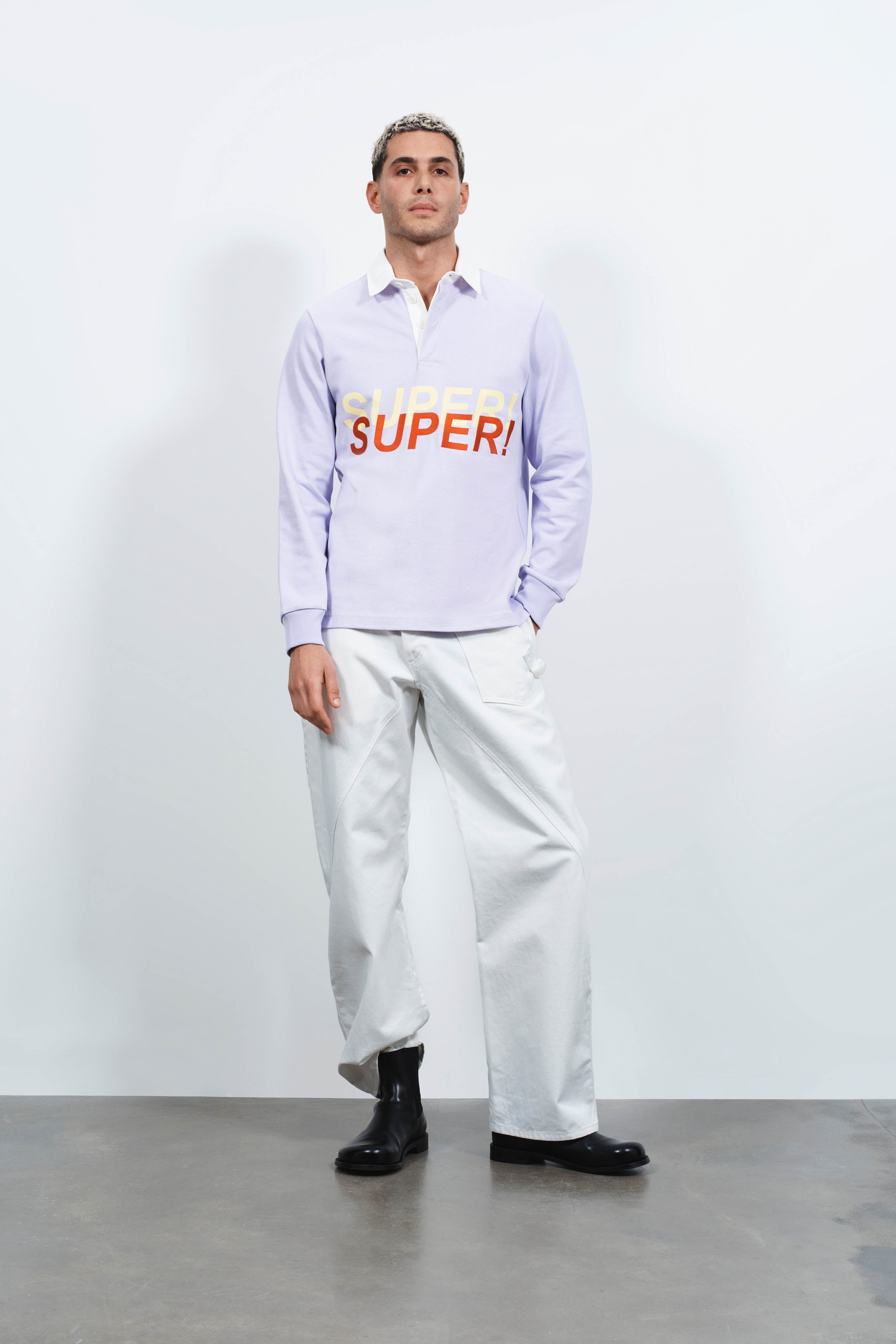 MENS 'SUPER SUPER' RUGBY POLO TOP IN PURPLE in PURPLE
