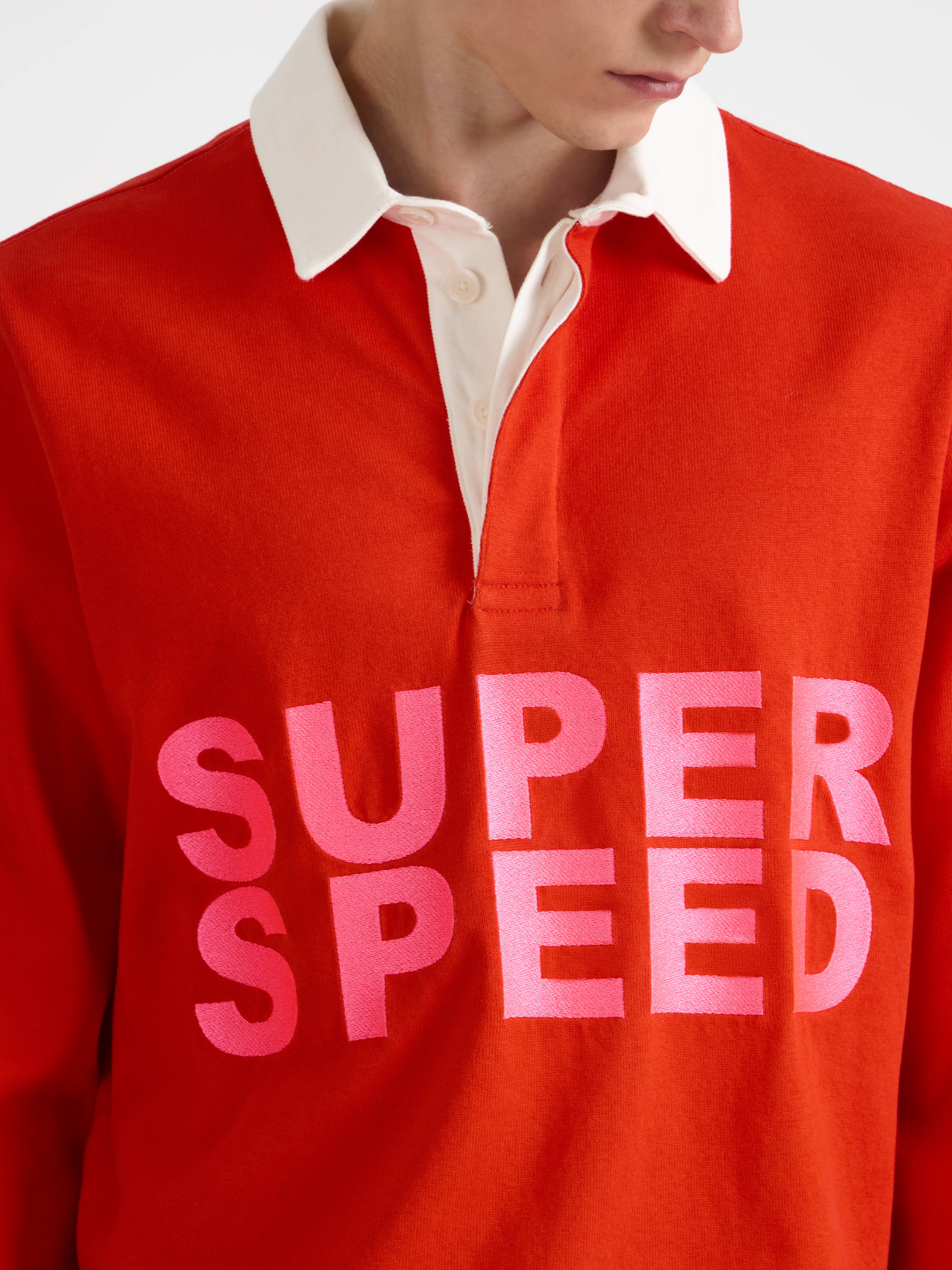 MENS 'SUPER SPEED' RUGBY POLO TOP IN BRIGHT RED in BRIGHT RED