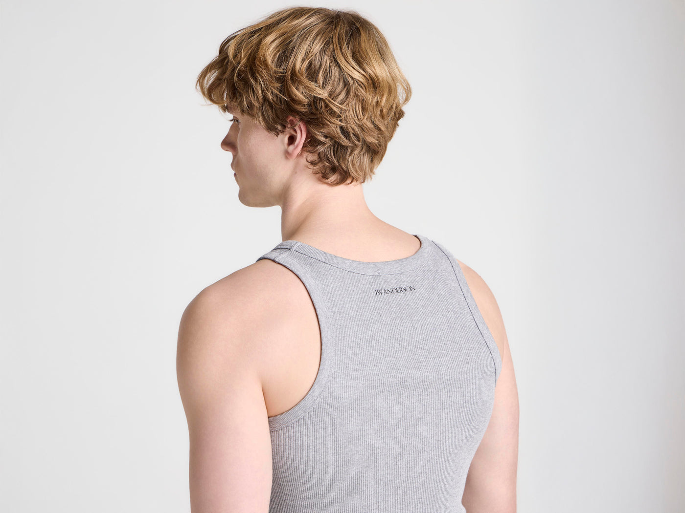 MENS RIB VEST IN MID GREY MELANGE