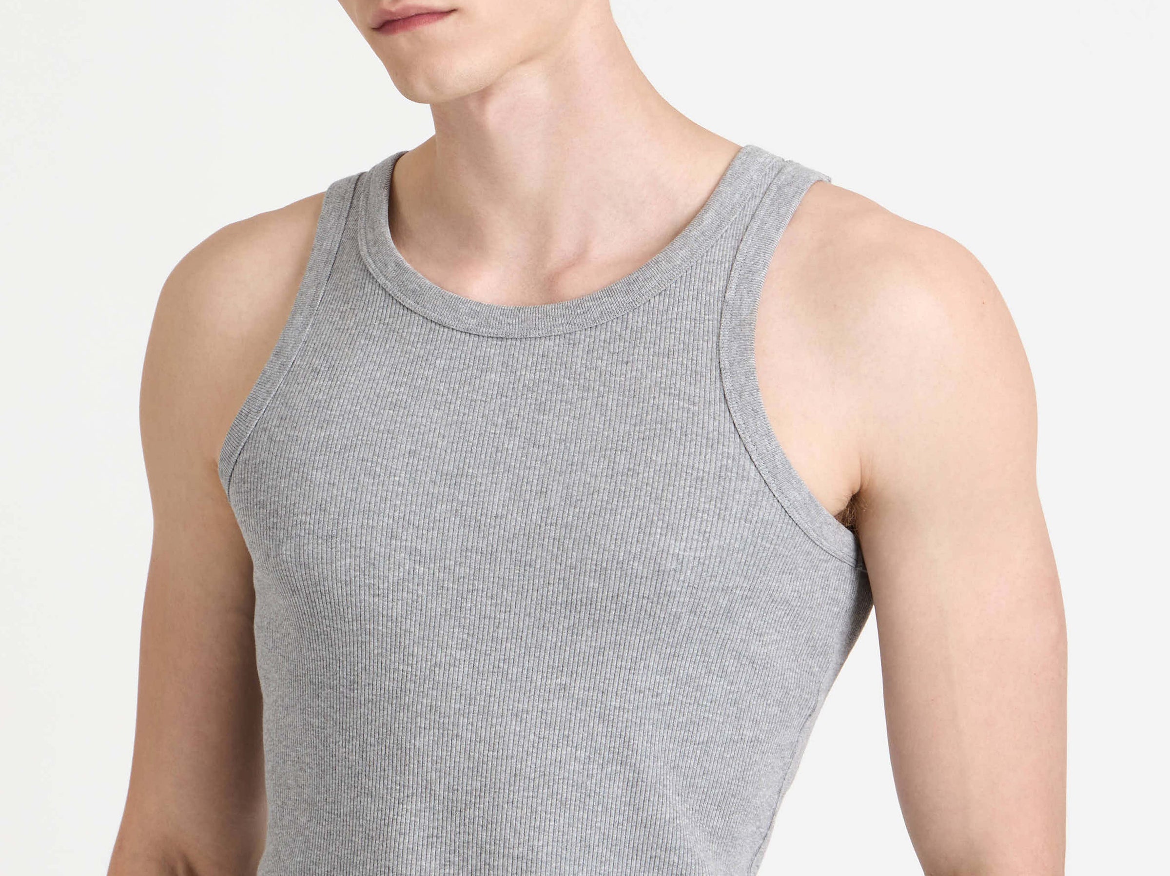 MENS RIB VEST IN MID GREY MELANGE
