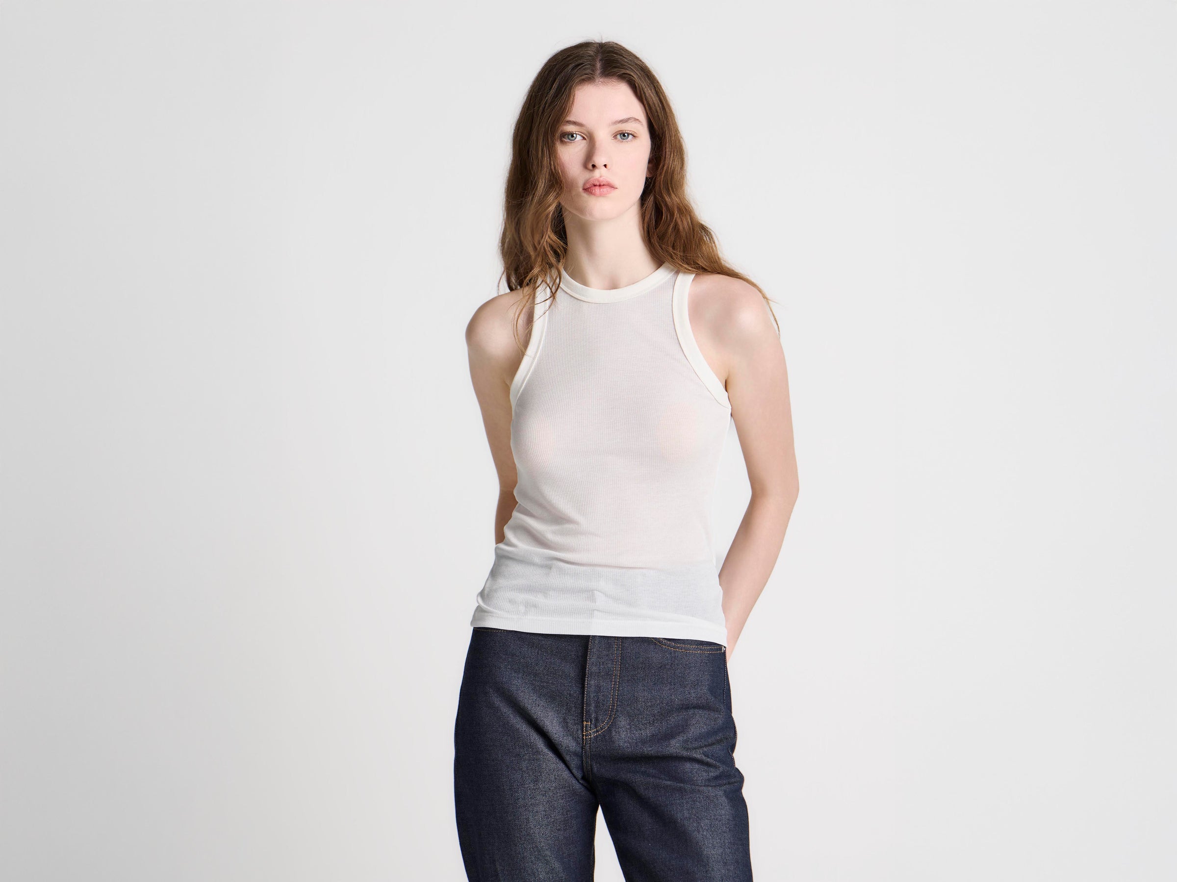 WOMENS SHEER CAMI VEST TOP IN OFF-WHITE