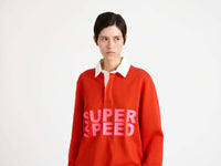 'SUPER SPEED' RUGBY POLO TOP IN BRIGHT RED