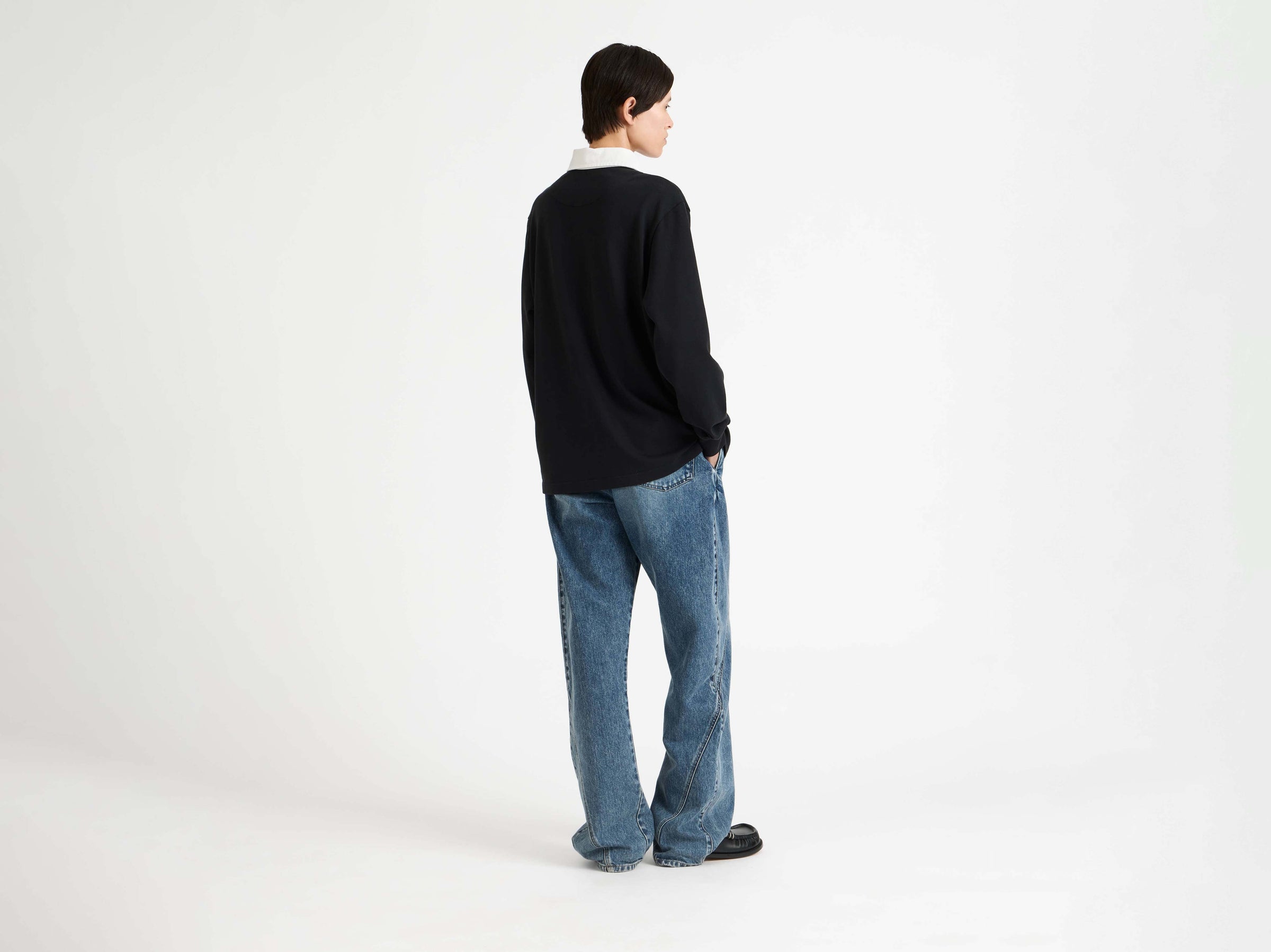 'ART CLUB' RUGBY POLO TOP IN WASHED BLACK