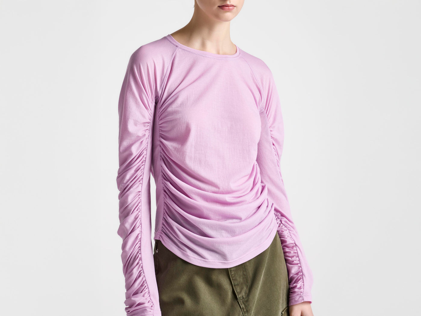 WOMENS RUCHED JERSEY TOP IN ORCHID