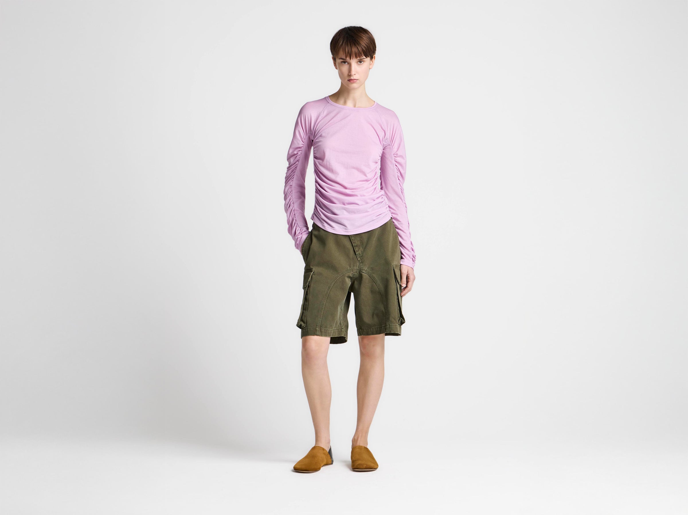 WOMENS RUCHED JERSEY TOP IN ORCHID