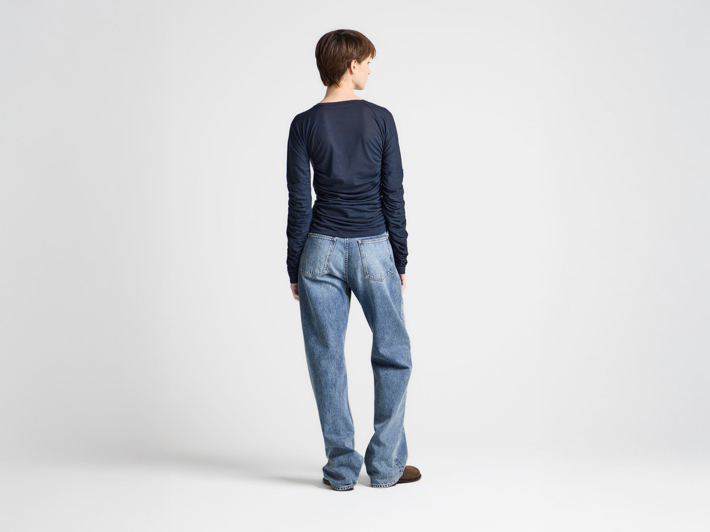 WOMENS RUCHED JERSEY TOP IN NAVY