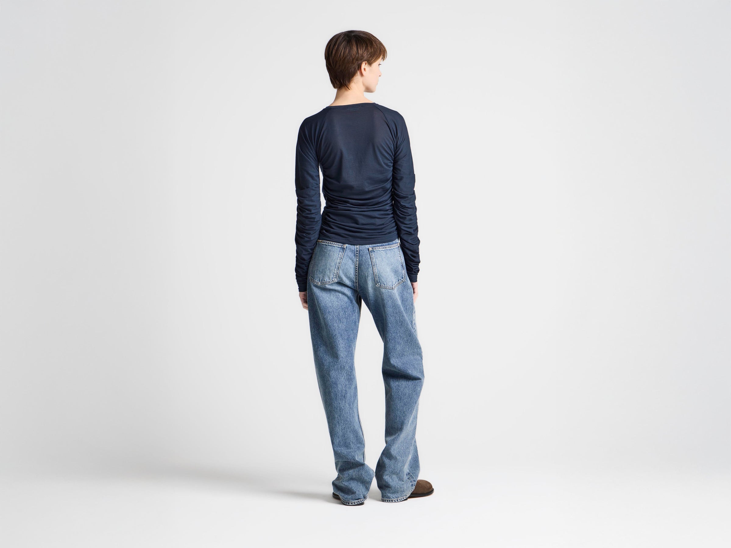 WOMENS RUCHED JERSEY TOP IN NAVY
