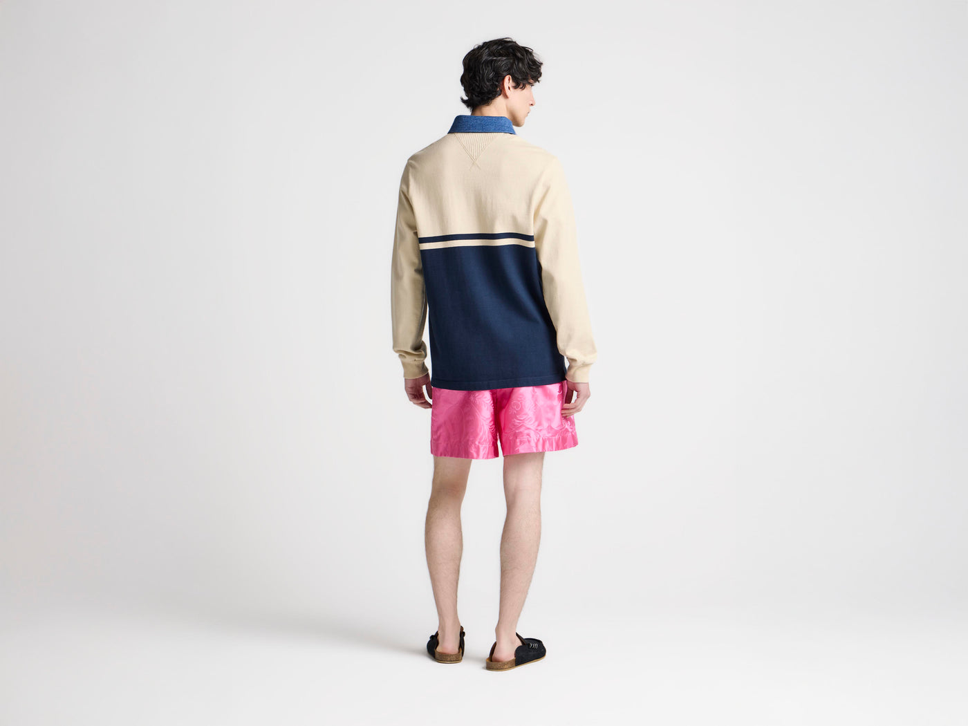 MENS CONTRAST COLLAR RUGBY POLO IN OFF WHITE & NAVY