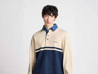 MENS CONTRAST COLLAR RUGBY POLO IN OFF WHITE & NAVY