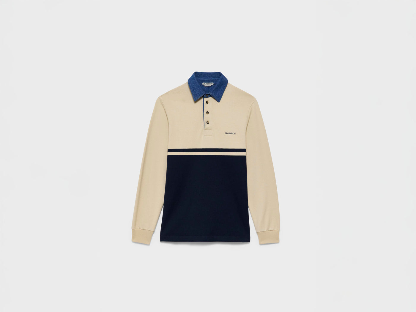 MENS CONTRAST COLLAR RUGBY POLO IN OFF WHITE & NAVY