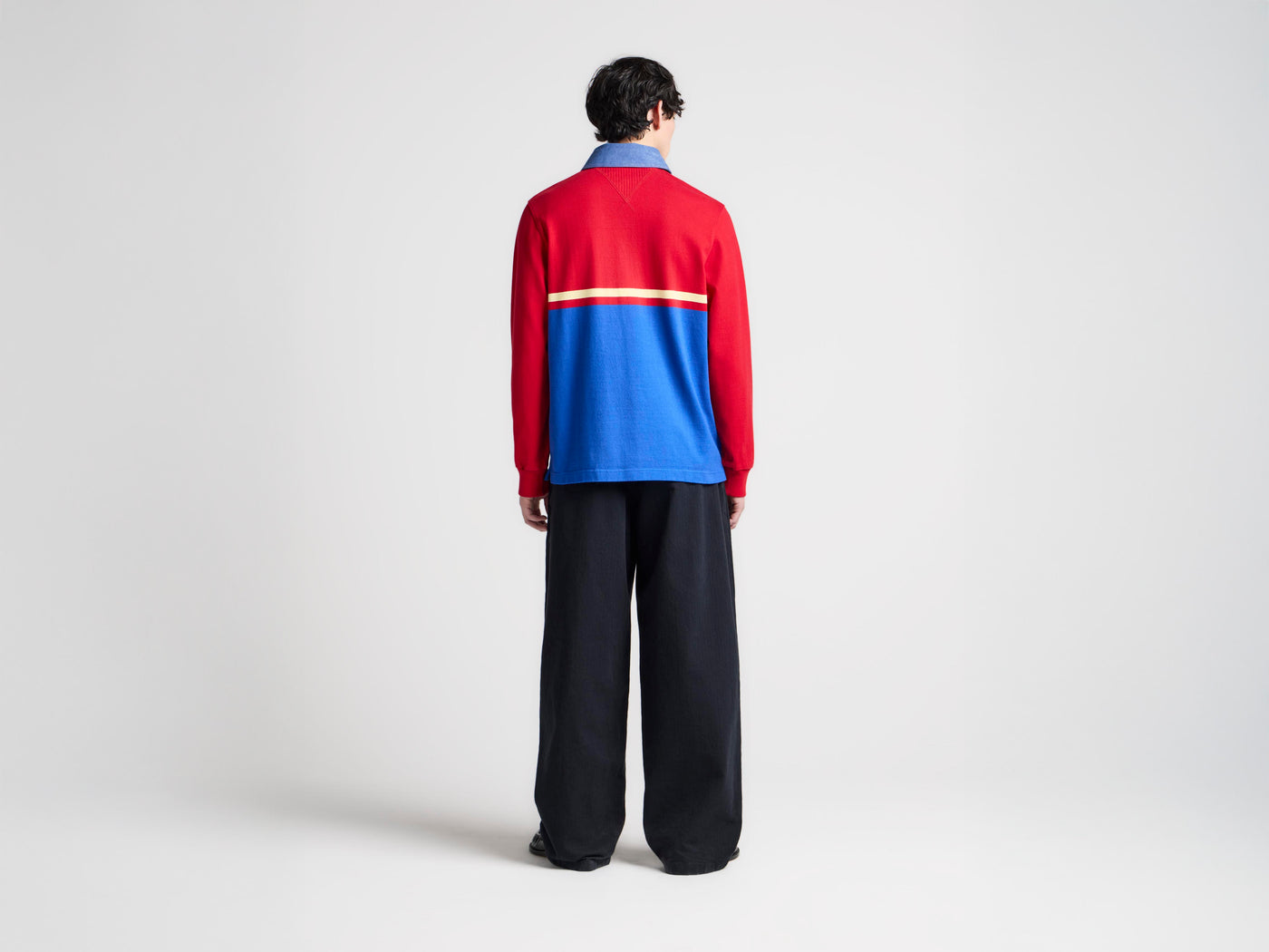 MENS CONTRAST COLLAR RUGBY POLO IN RED & BLUE
