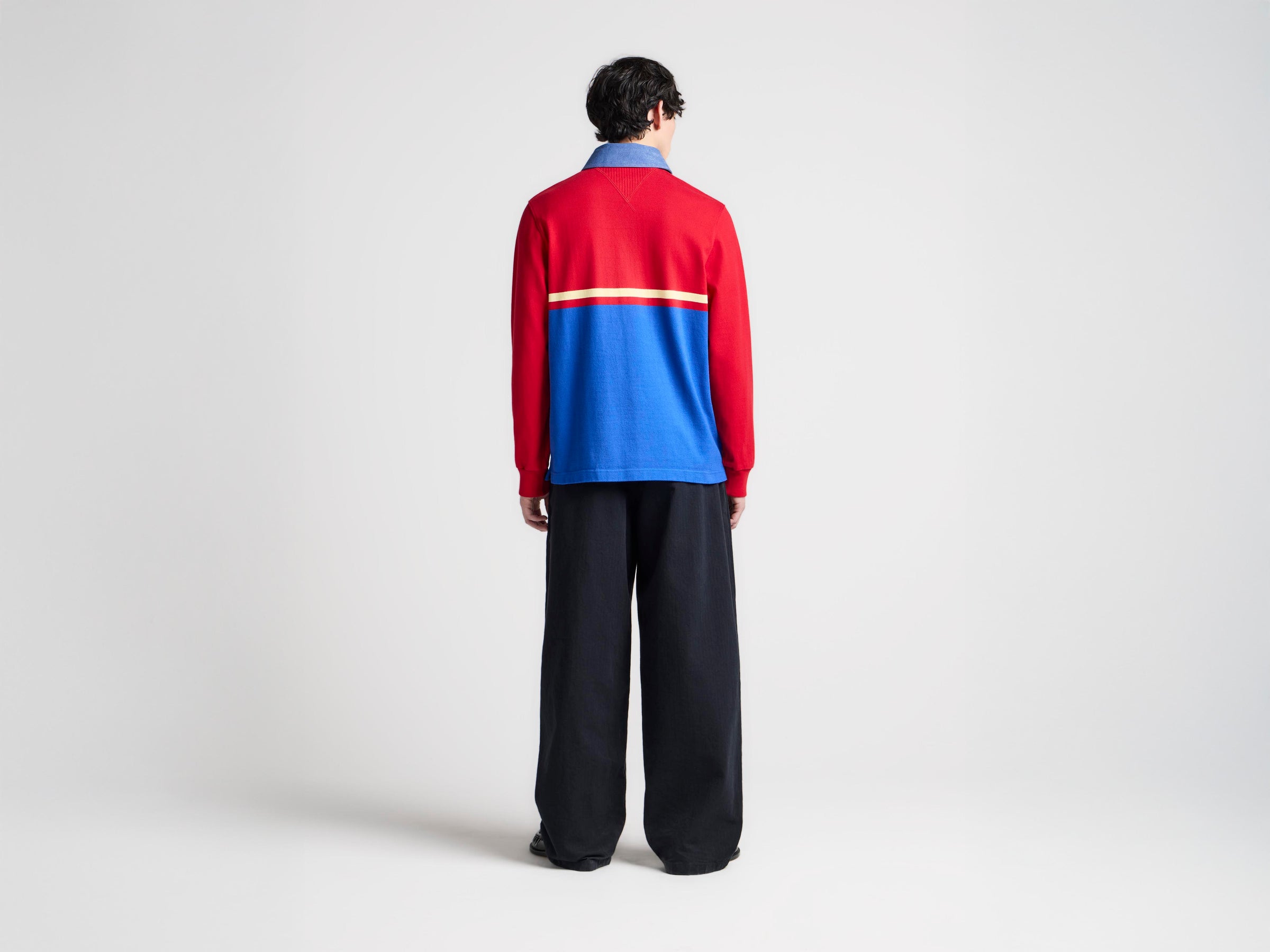 MENS CONTRAST COLLAR RUGBY POLO IN RED & BLUE